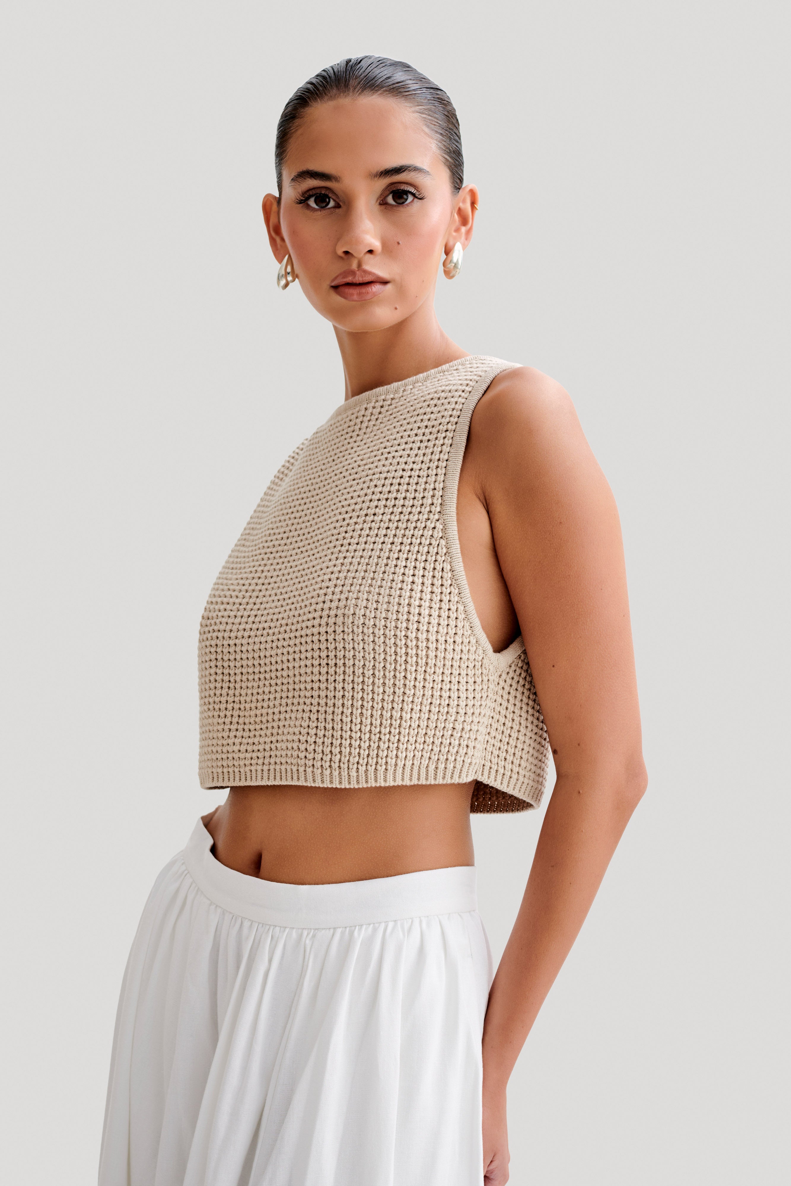 Gianni Sleeveless Knit Top - Natural、mySite、solidvoid