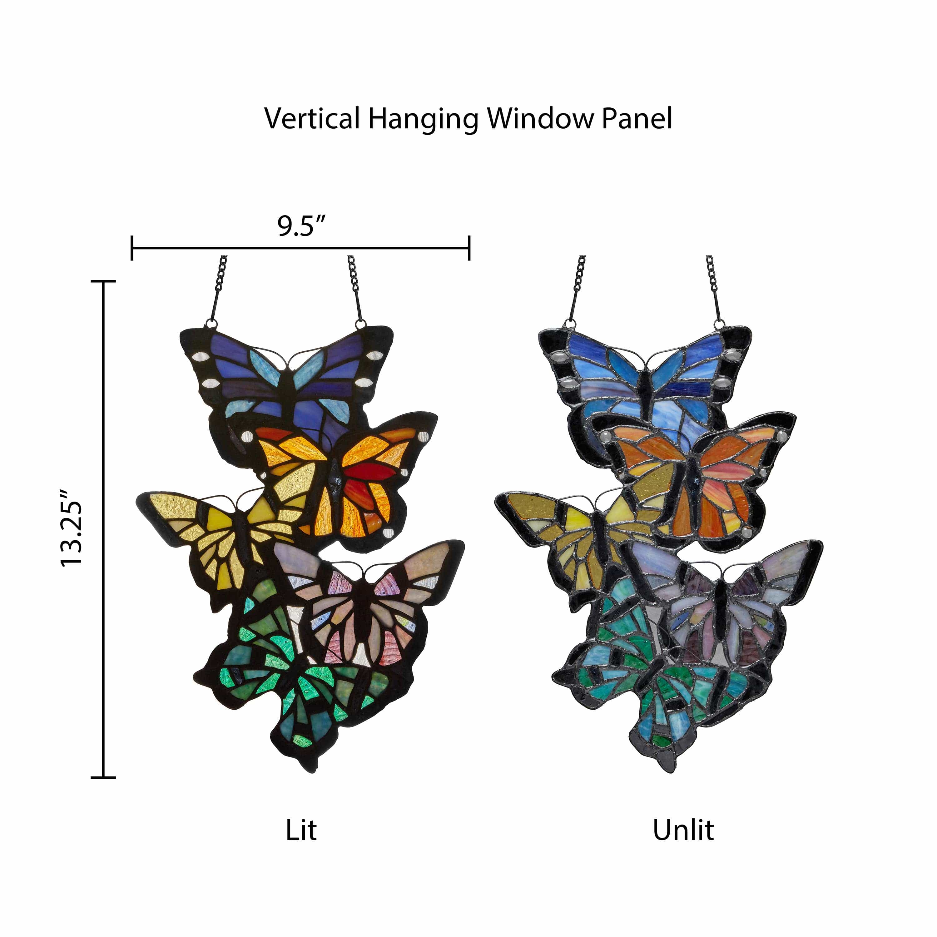 Brilliant Butterflies Cluster Stained Glass Window Panel- 13.25H、mySite、g9winljtr