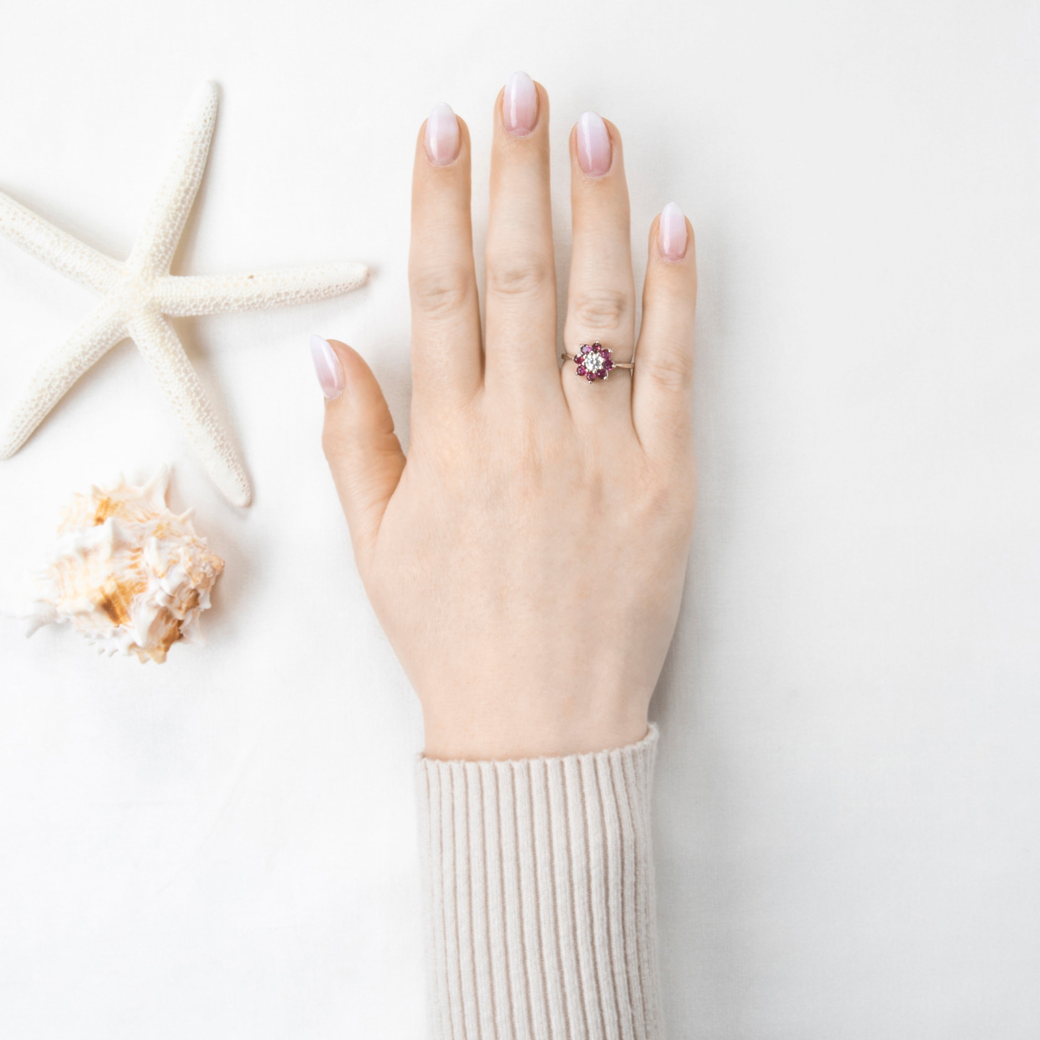 Vintage 14k White Gold Ruby .3ct Diamond Floral Halo Ring 7.00、mySite、hinf8tx79