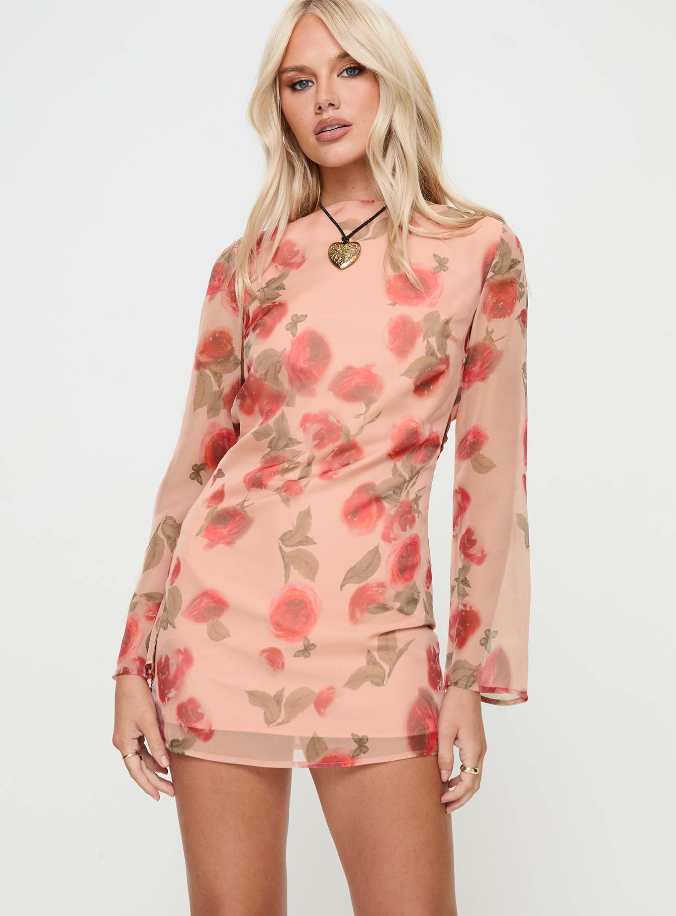 Florinda Long Sleeve Mini Dress Pink Floral、mySite、solidvoid