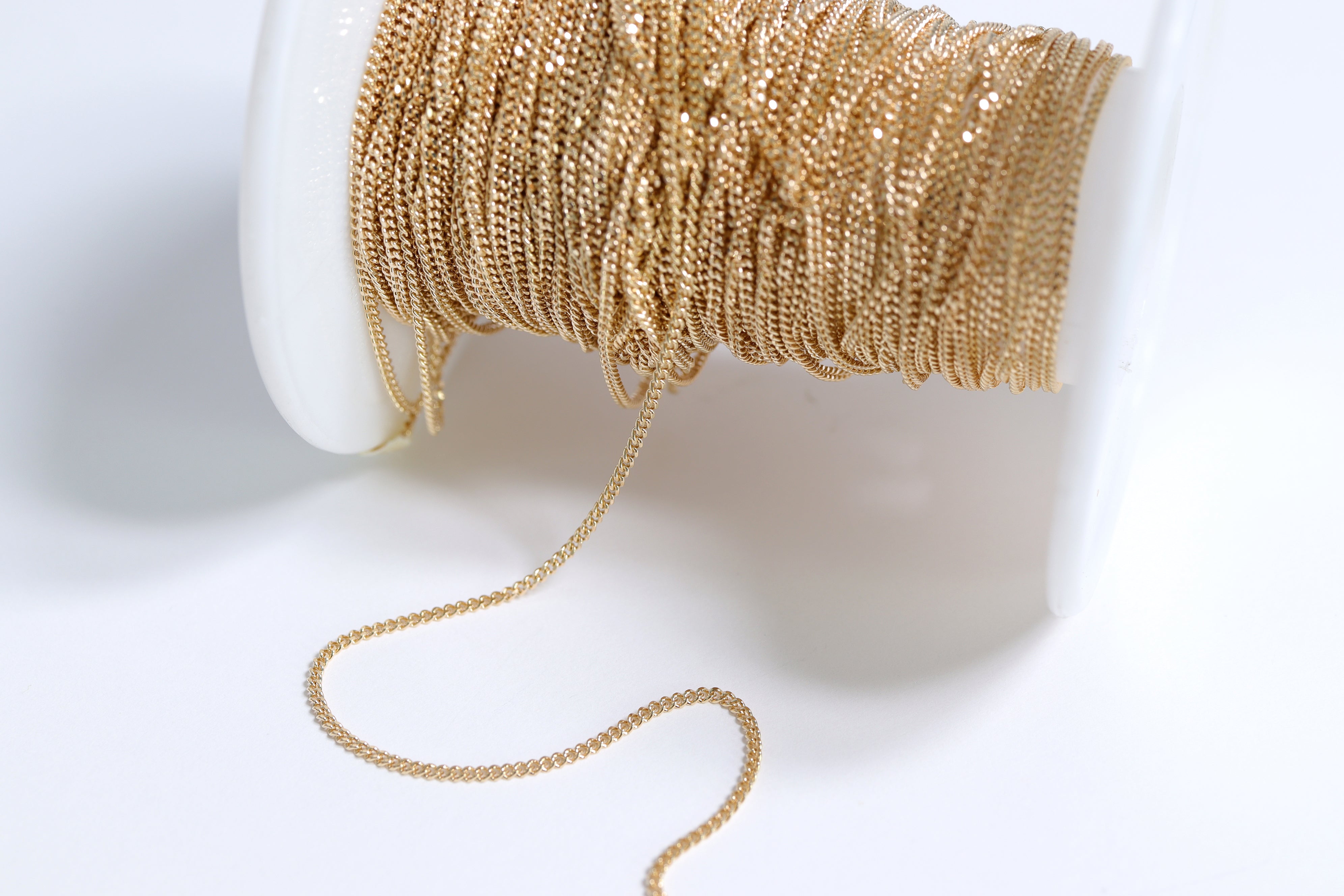 0.9mm Fine Diamond Cut Curb 14K Gold Plated .925 Sterling Silver Permanent Jewelry Chain - By the Foot / PMJ0023、mySite、dreamappss