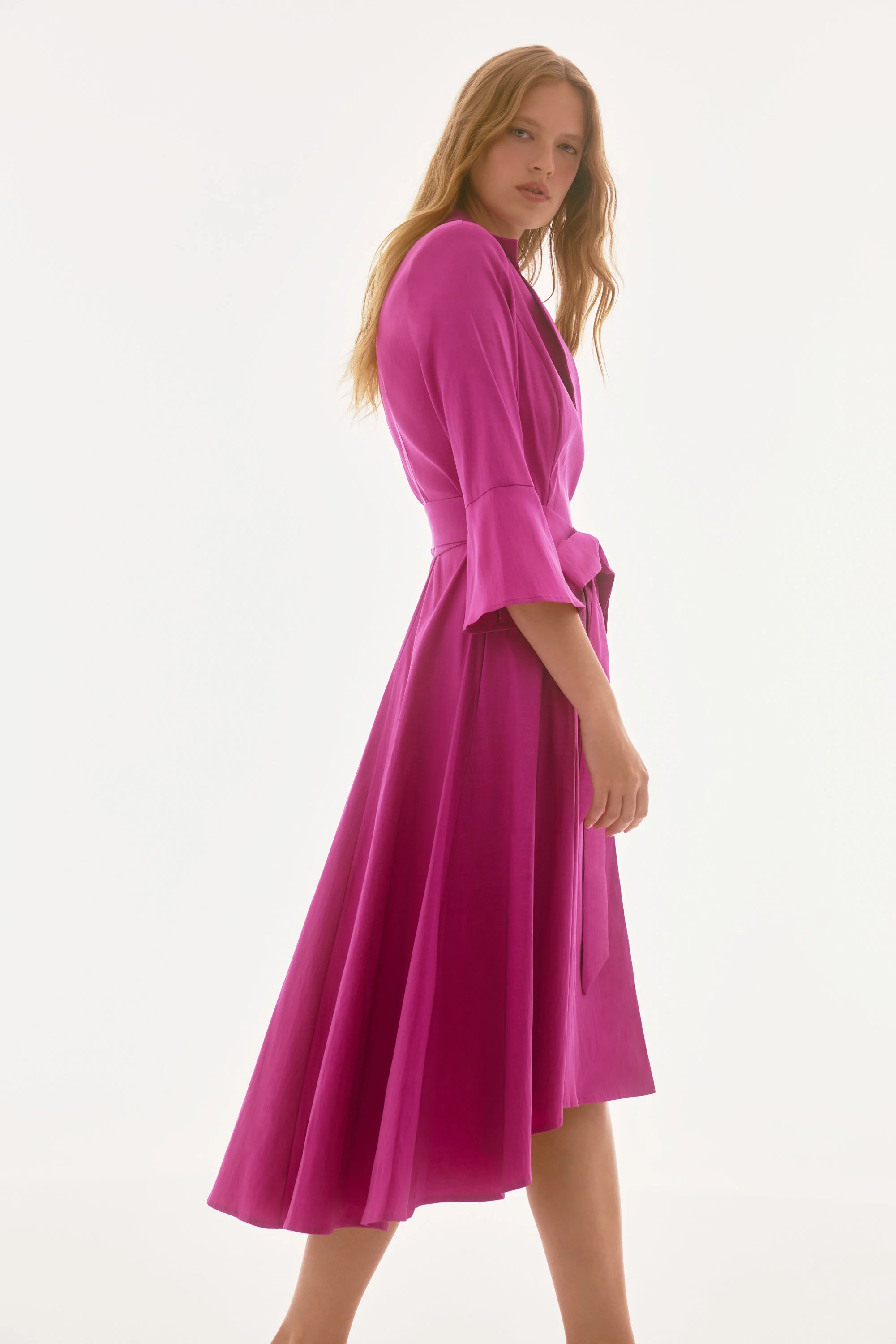 Joseph Ribkoff Stretch Taffeta High Low Wrap Dress, Magenta、mySite、noshort