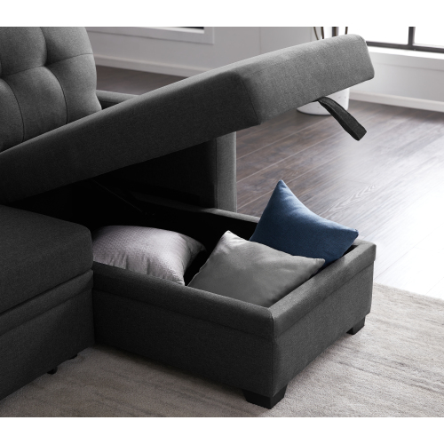 Upholstered Pull out Sectional Sofa with Chaise、、casual