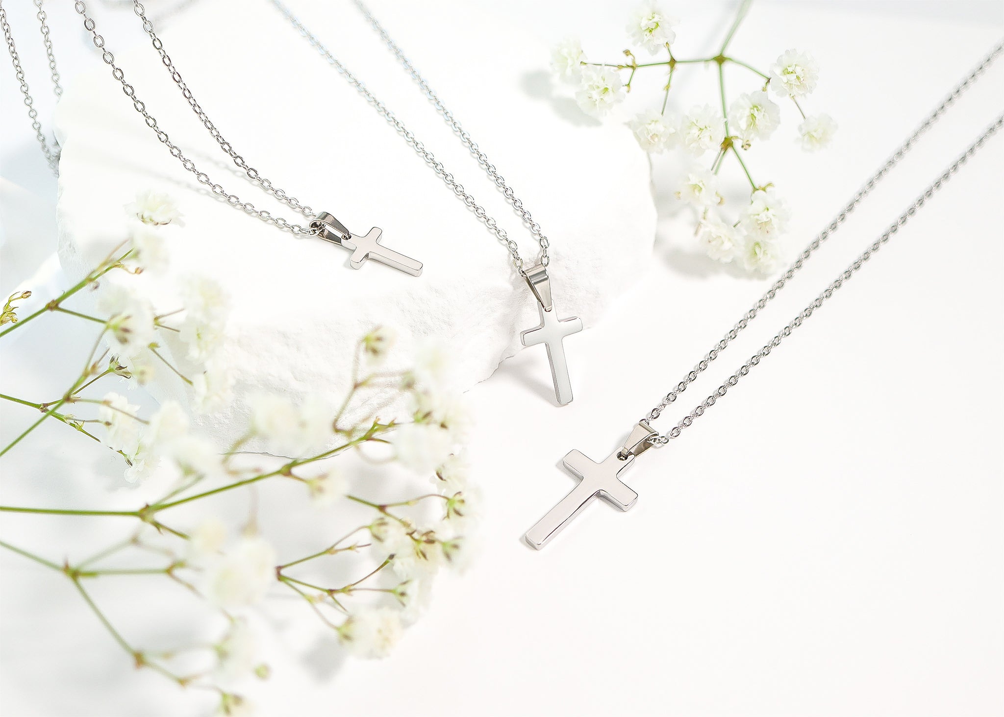 18K Gold PVD Stainless Steel Engravable Blank Cross Pendant Necklace / SBB0286、mySite、dreamappss