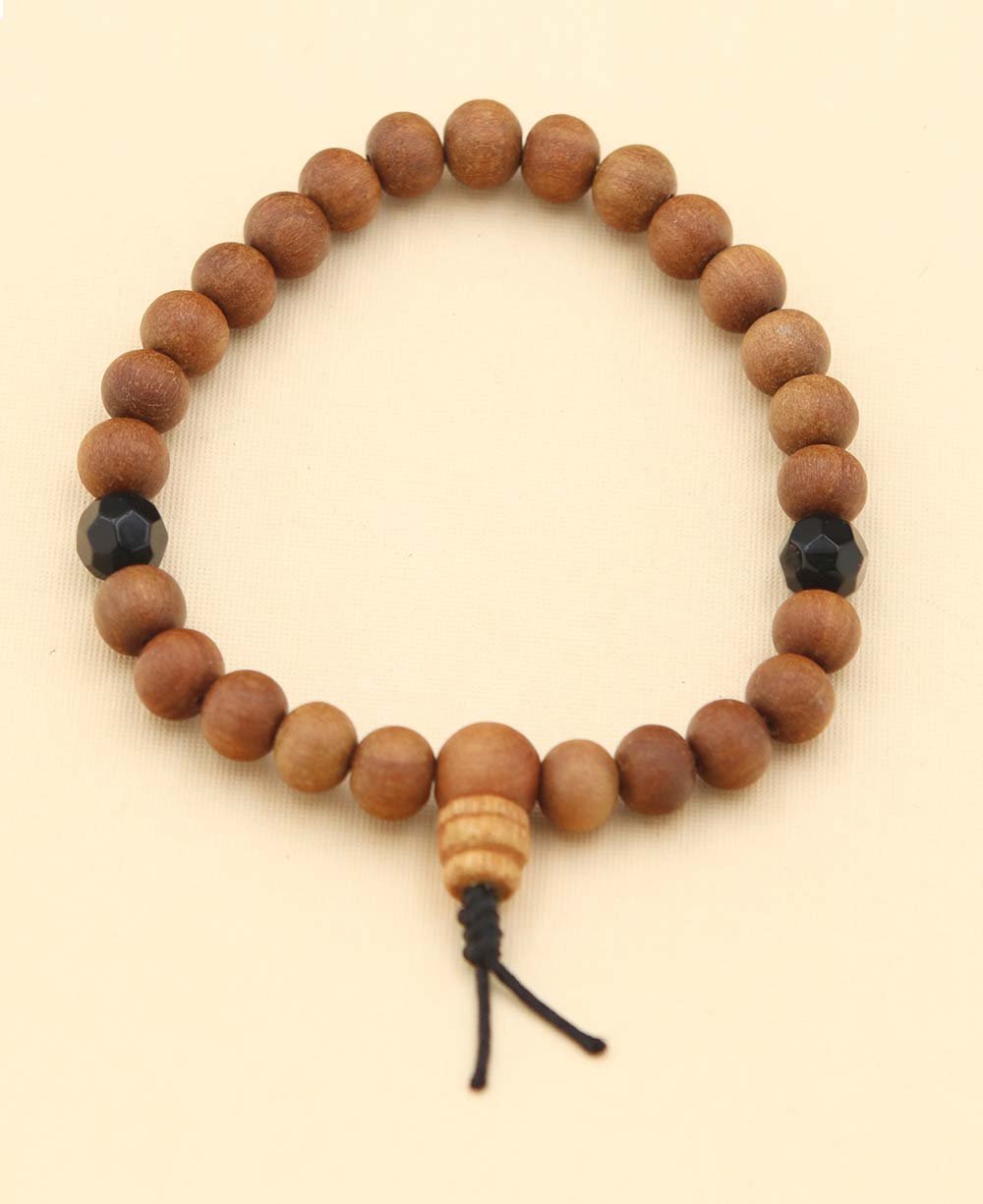 Sandalwood Stretch Wrist Mala with Stone Counters, 27 Beads、mySite、topwebapps