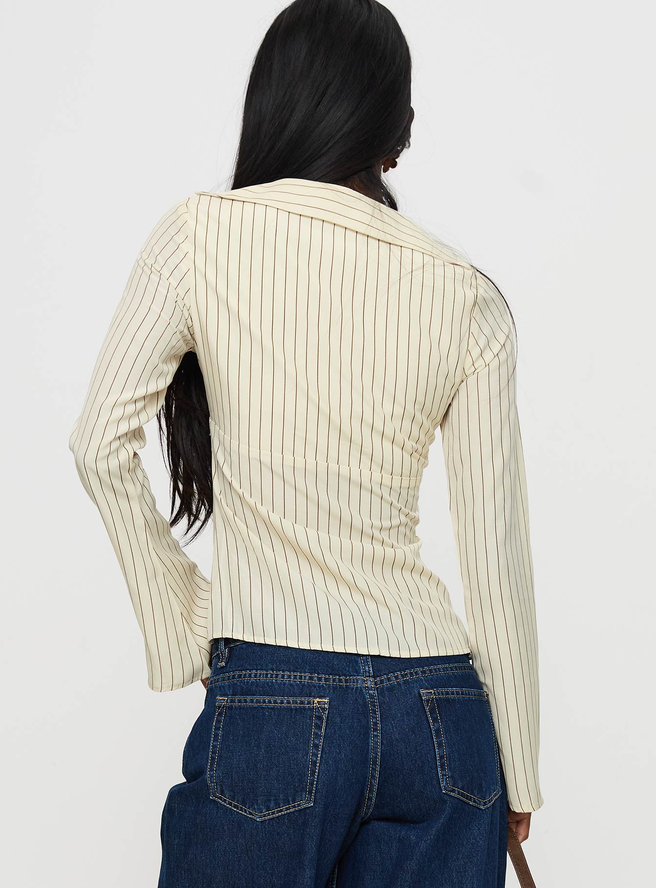 Life Begins Long Sleeve Lace Trim Top Cream Stripe、mySite、solidvoid