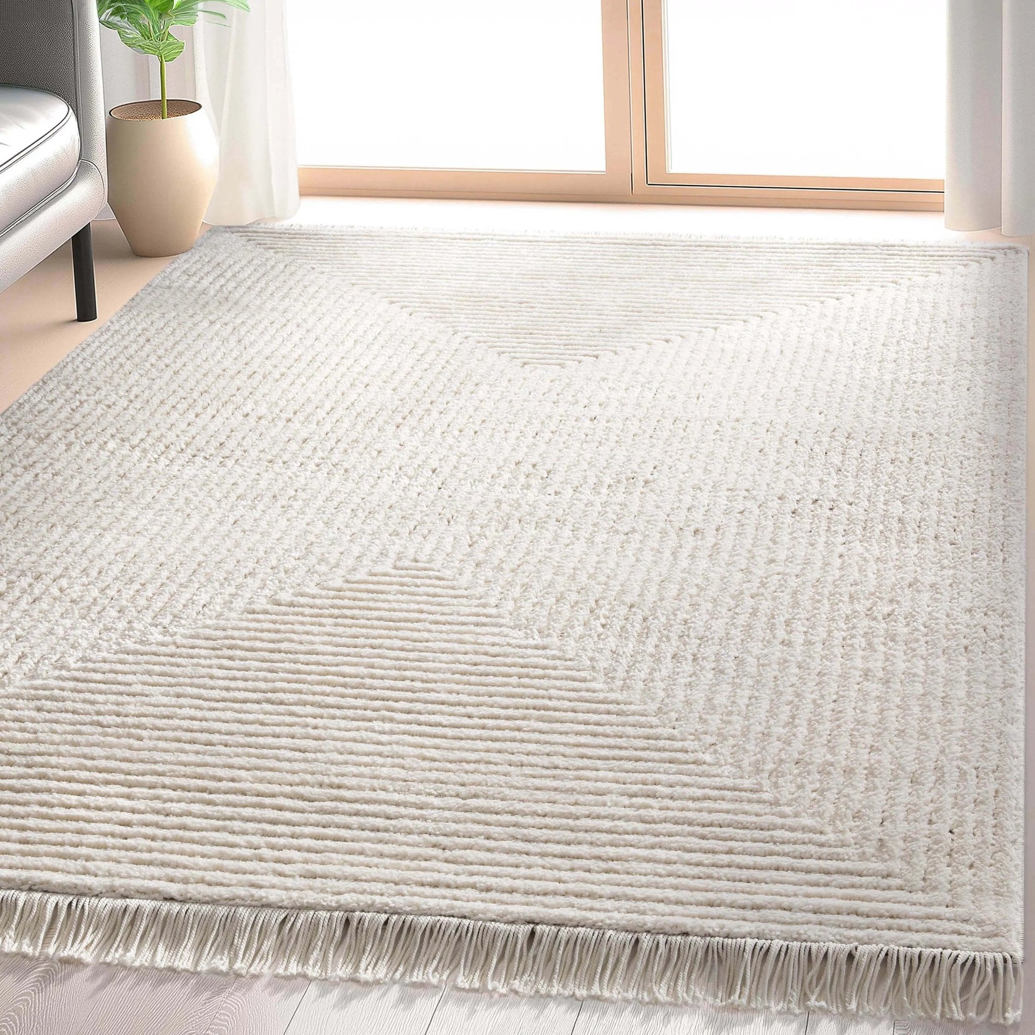 Monroe Solid & Striped Textured Ivory Ultra Soft High-Low Shag Rug、mySite、gigharbornorthrealestate