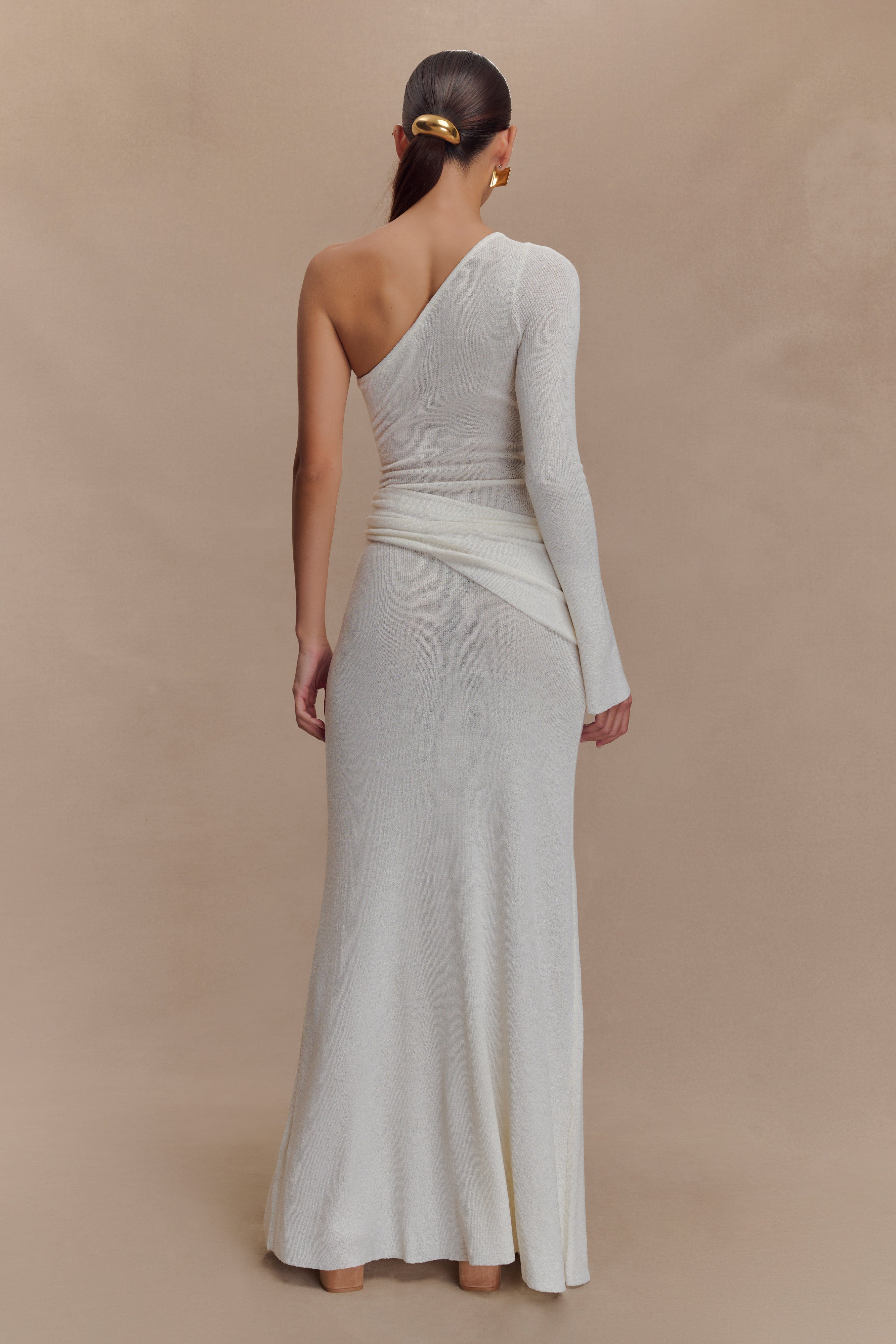 Alexius One Shoulder Knit Maxi Dress - Ivory、mySite、solidvoid