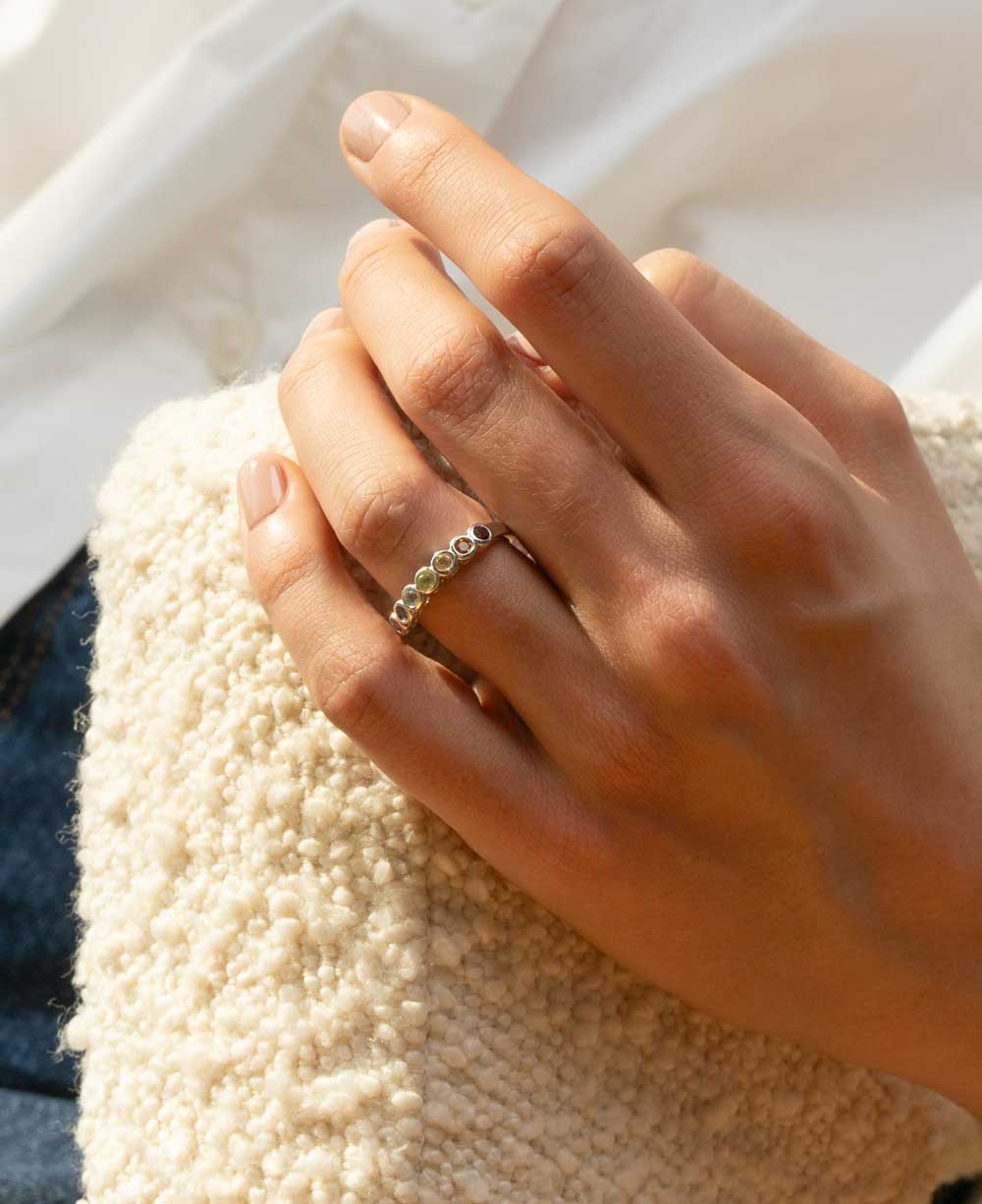 Gemstone Studded Sterling Silver Chakra Ring、mySite、topwebapps