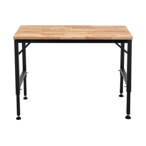 Adjustable Height Workbench, 60" Rubber Wood Top Heavy duty Workstation with Power Outlets, 2000 LBS Load Capacity Hardwood Worktable for Workshop, Garage, Office, Home, Commercial、、casual