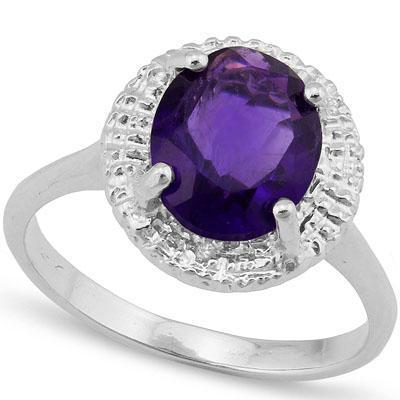 Gorgeous 2.3ctw Amethyst & Diamond Platinum Plated 925 Silver Ring、mySite、g9winljtr