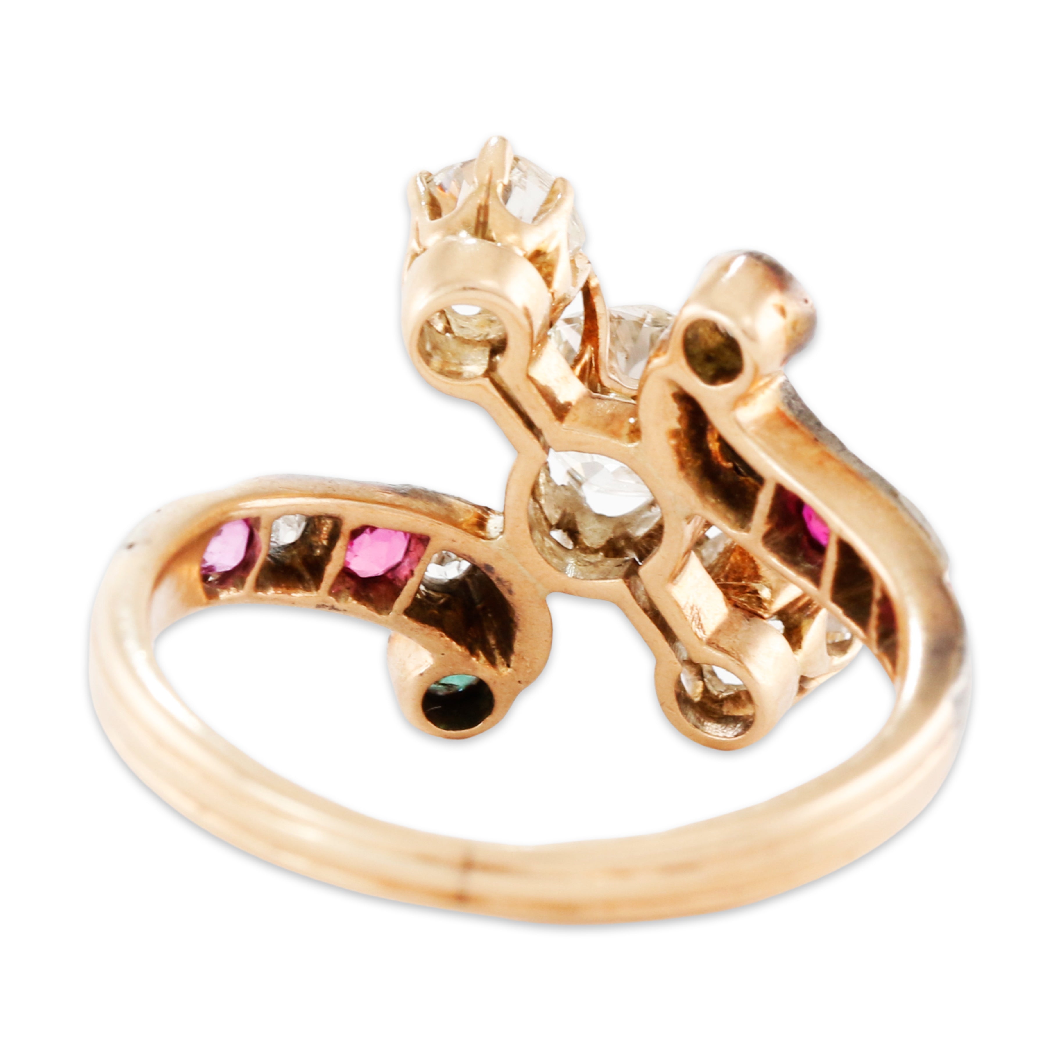 Victorian Antique 14k Gold Diamond 1cttw Syn Ruby Emerald Twist Ring 5、mySite、hinf8tx79