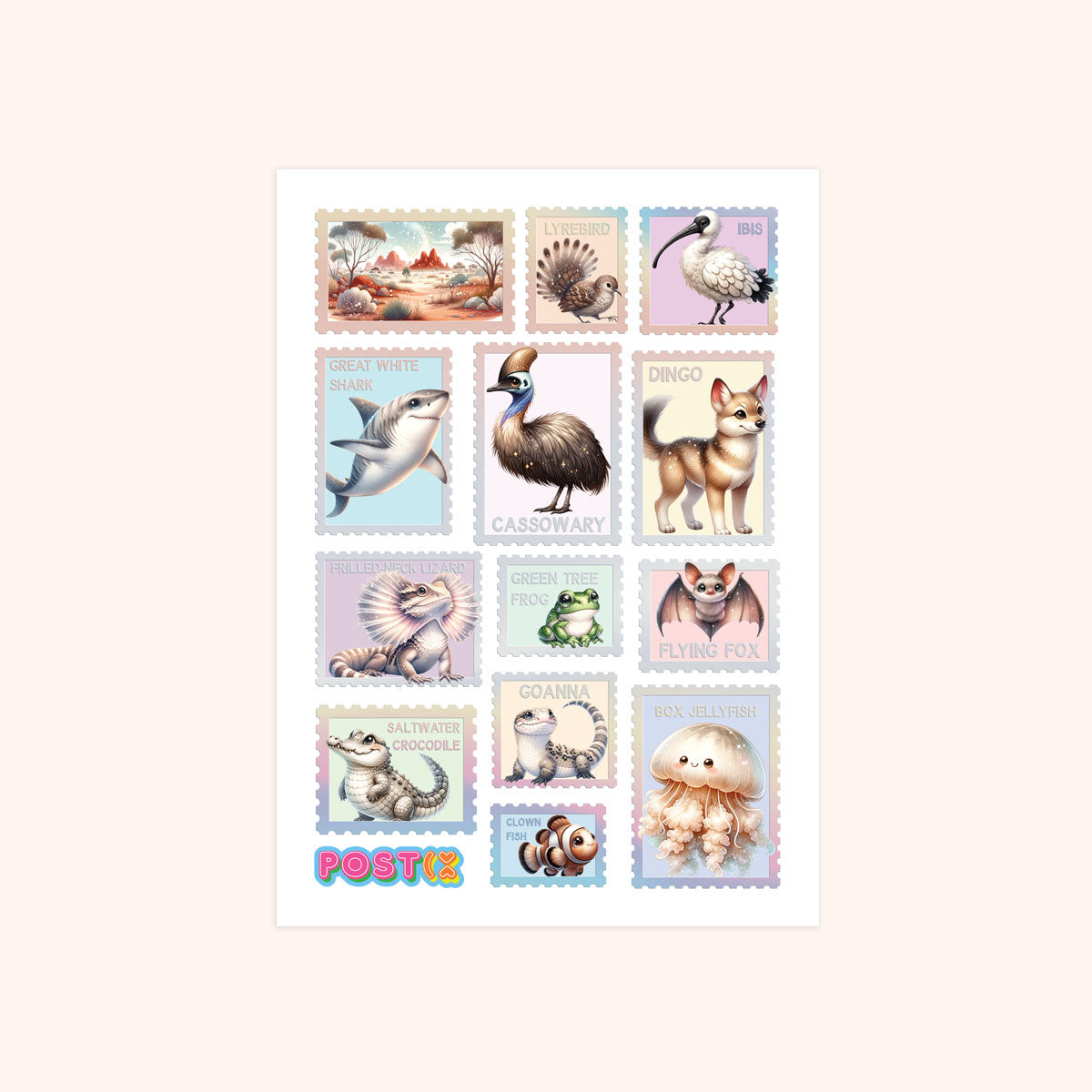  Adventurous Aussie Animals Stamps A6 Rainbow Foil Sticker Sheet、mySite、ghnorth
