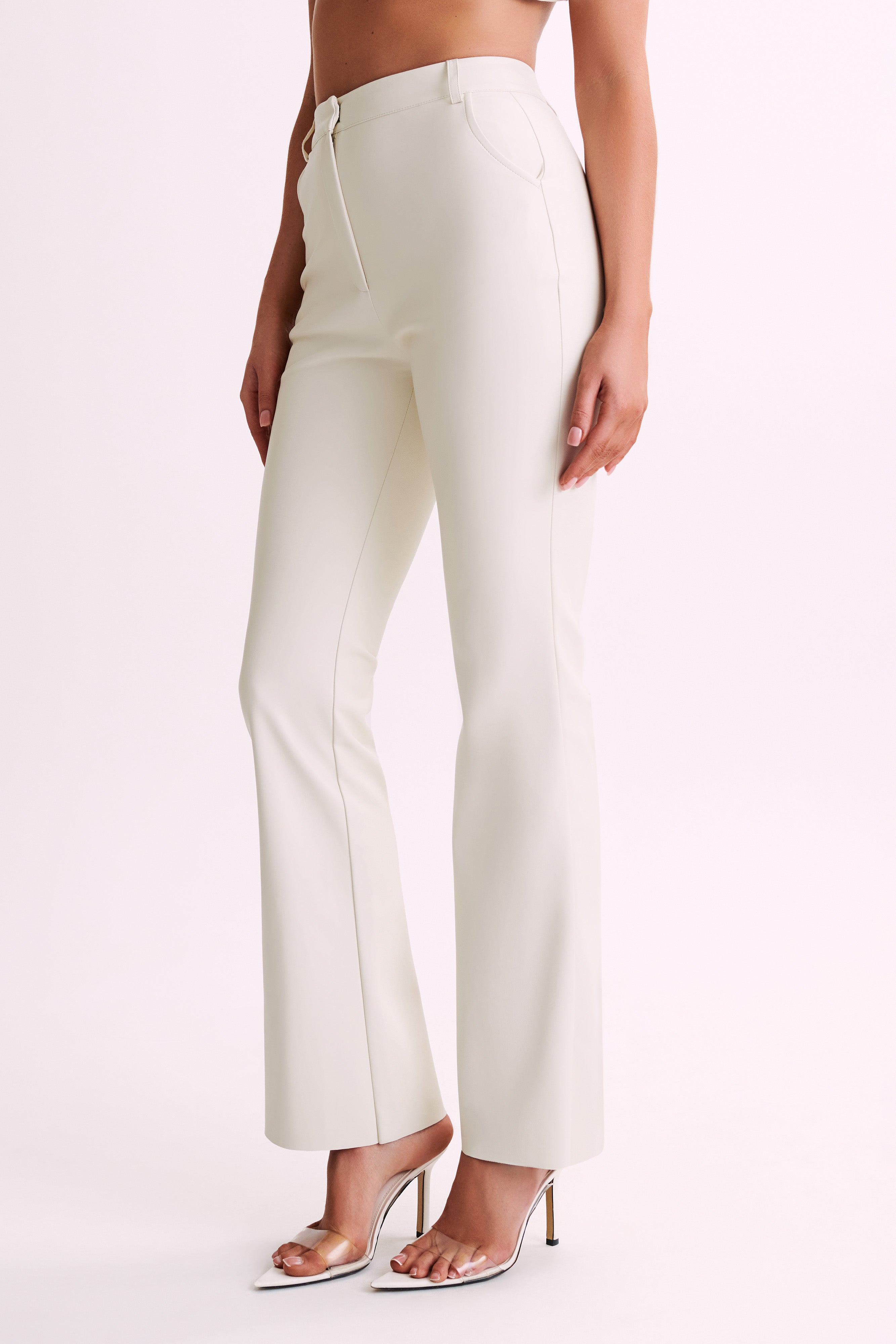 Tyra Straight Leg Faux Leather Pants - Ivory、mySite、solidvoid