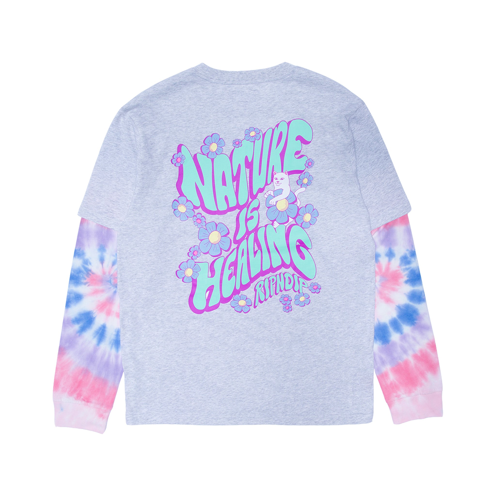  Nature Is Healing Double Sleeve Tee (Ash Heather/Pink)、mySite、merchandisen