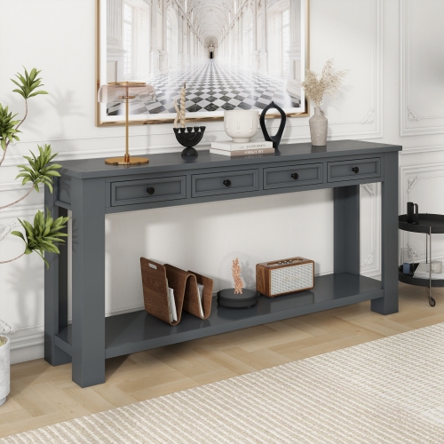 TREXM Console Table/Sofa Table with Storage Drawers and Bottom Shelf for Entryway Hallway(Espresso)、、casual