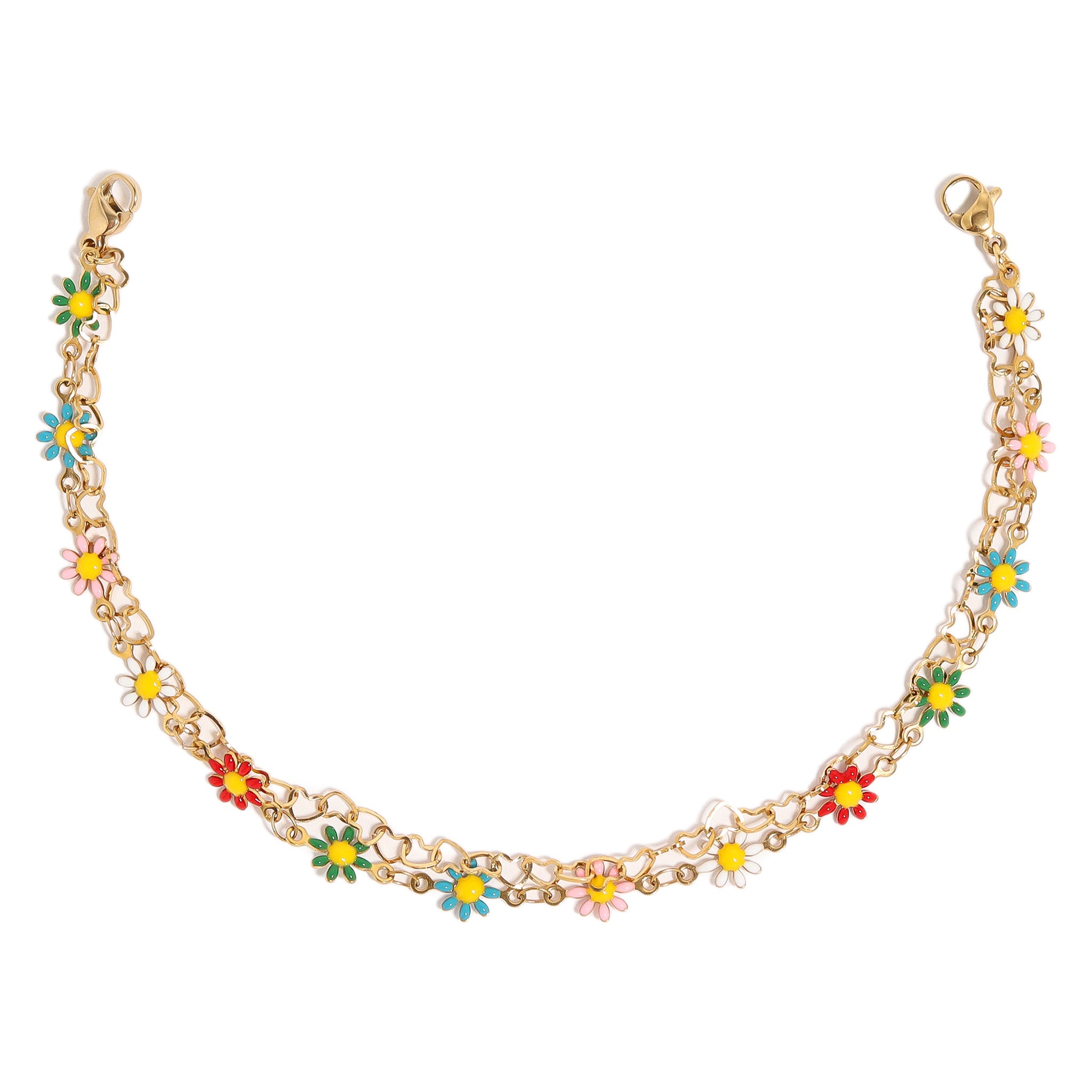 18K Gold PVD Stainless Steel Heart & Daisy Layered Trucker Hat Chain / CHN0044、mySite、dreamappss