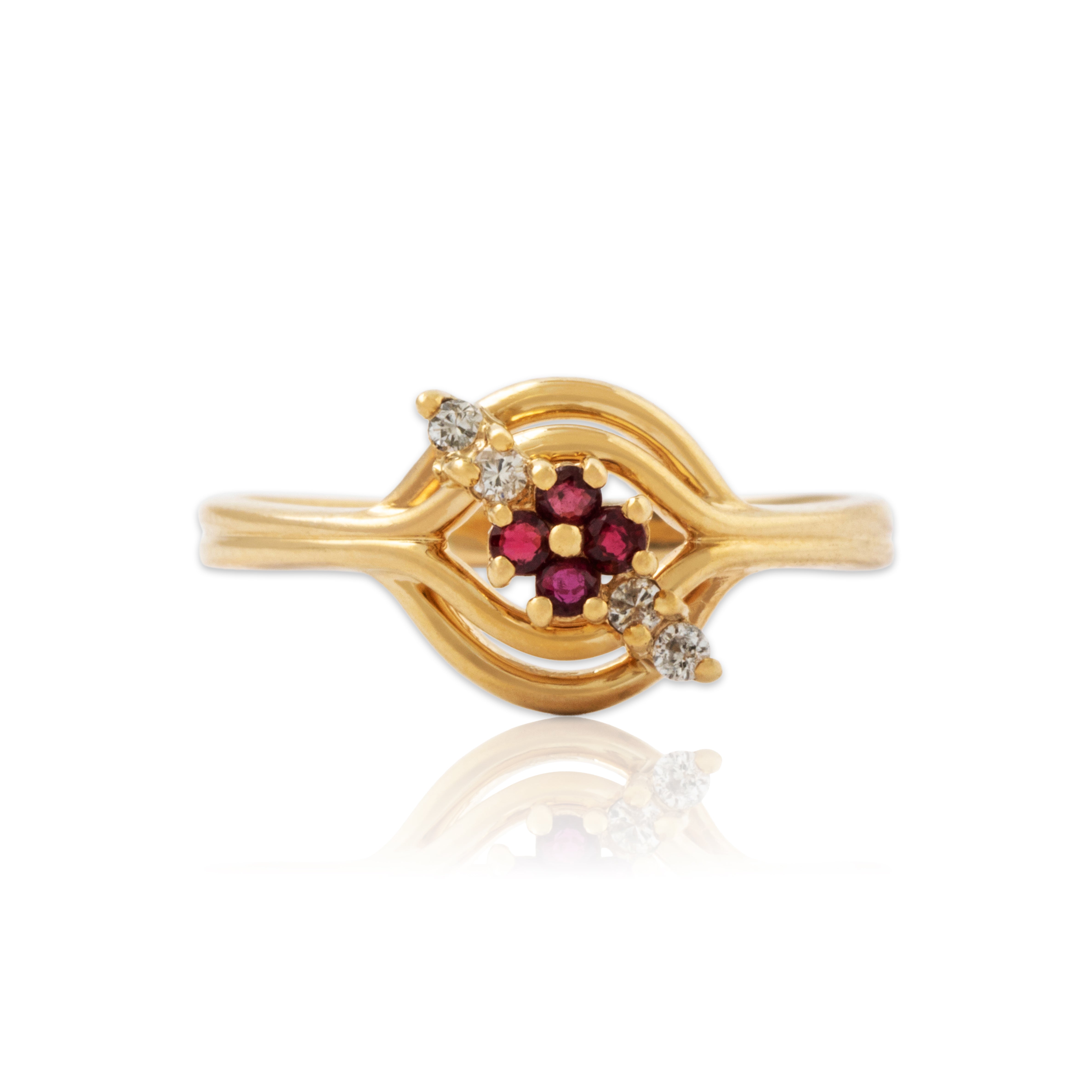 Vintage 14k Yellow Gold Ruby Diamond Dainty Floriform Ring 8.00、mySite、hinf8tx79