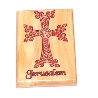  Decorated Cross with Jerusalem Icon Magnet - Olive wood (6x4 cm or 2.4x1.6 inches)、mySite、elrpsem3k