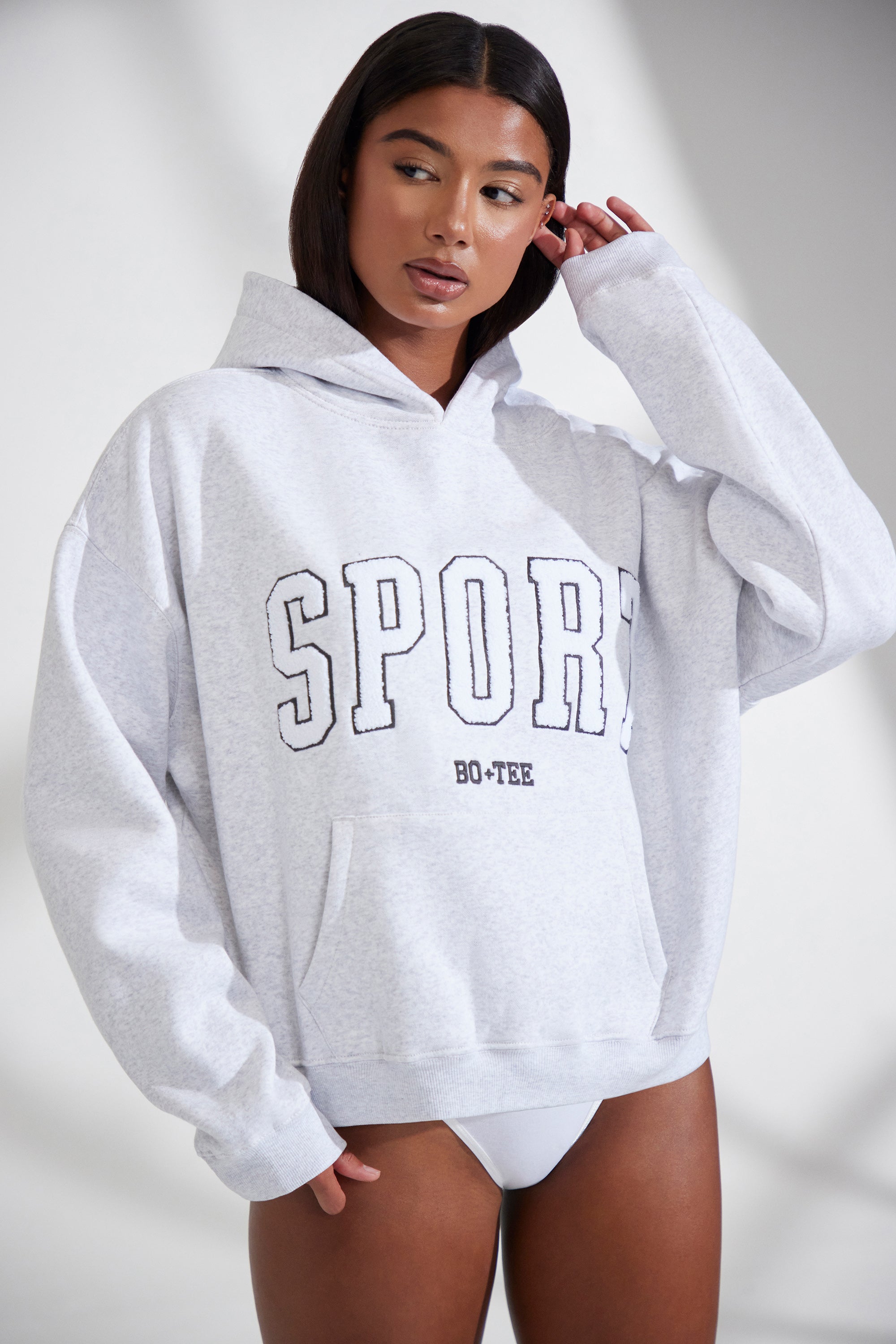 Oversized Hooded Sweatshirt in Heather Grey、mySite、solidvoid