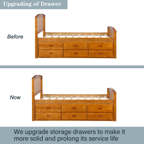 Orisfur. Twin Size Platform Storage Bed Solid Wood Bed with 6 Drawers、、casual