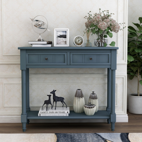 TREXM Daisy Series Console Table Traditional Design with Two Drawers and Bottom Shelf (Espresso)、、casual
