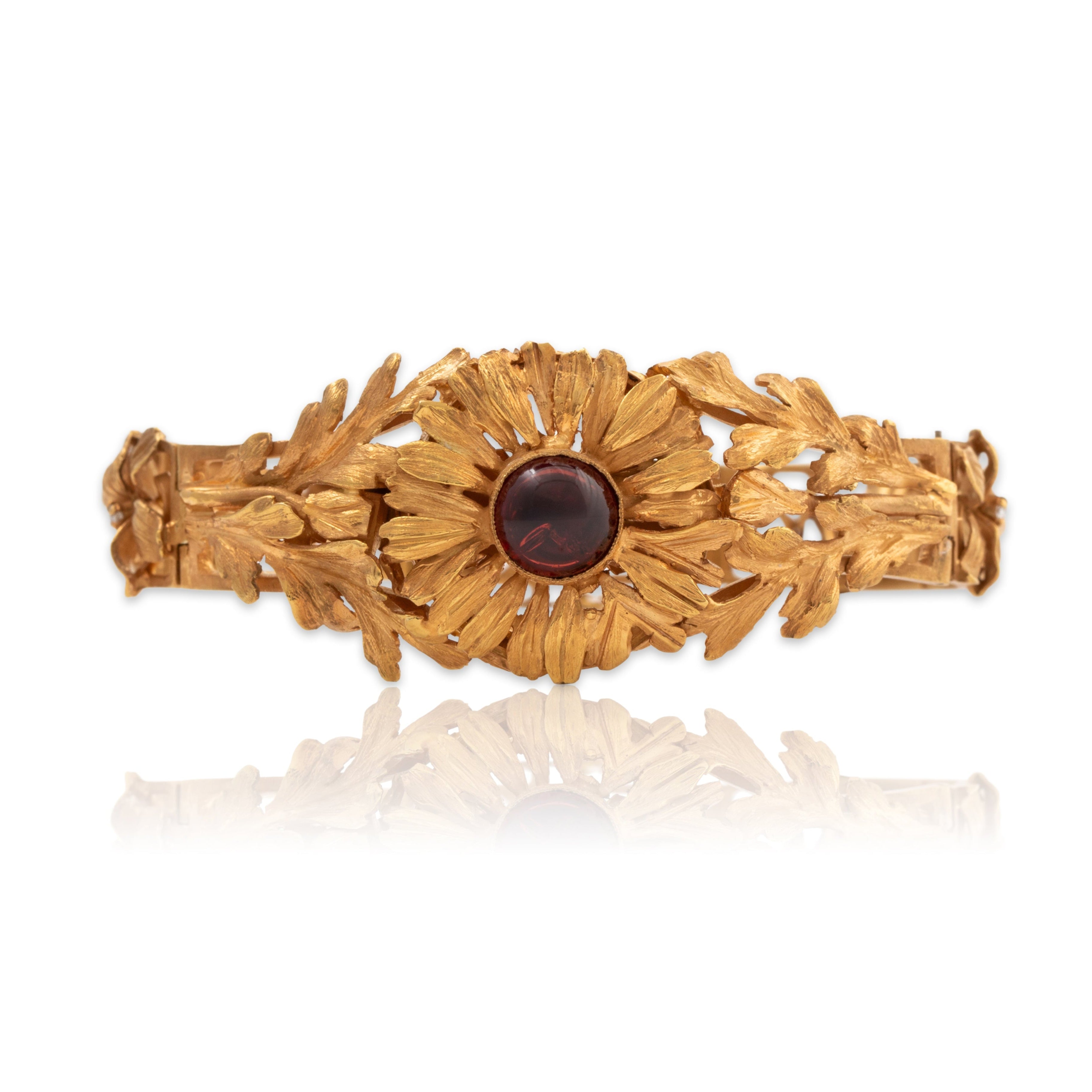 Antique Rare 18k Yellow Gold 2.61ct Garnet Diamond Handcrafted Bracelet 6.25、mySite、hinf8tx79