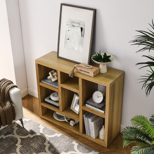 Open Wooden Open Shelf Bookcase, Freestanding Display Storage Cabinet with 7 Cube Storage Spaces, Floor Standing Bookshelf, Entryway, Living Room Storage Cabinet、、casual