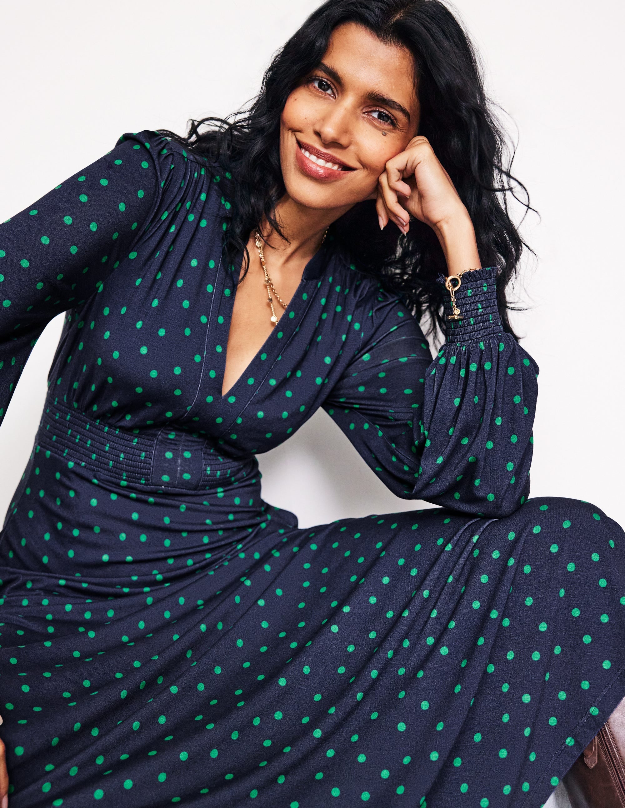  Ivy Smocked Midi Dress-Navy, Sparse Spot、mySite、ashleygrahame