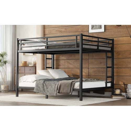Metal Queen over Queen Bunk Bed for Teens and Adults,Space-Saving/Noise Reduced/No Box Spring Needed, Black、、casual
