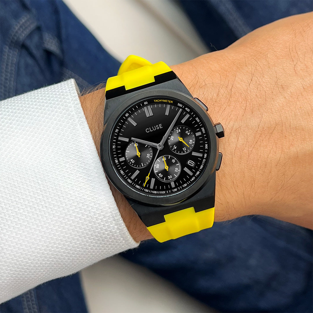 Vigoureux Chrono Watch Silicone Yellow, Black Colour、mySite、botmansion