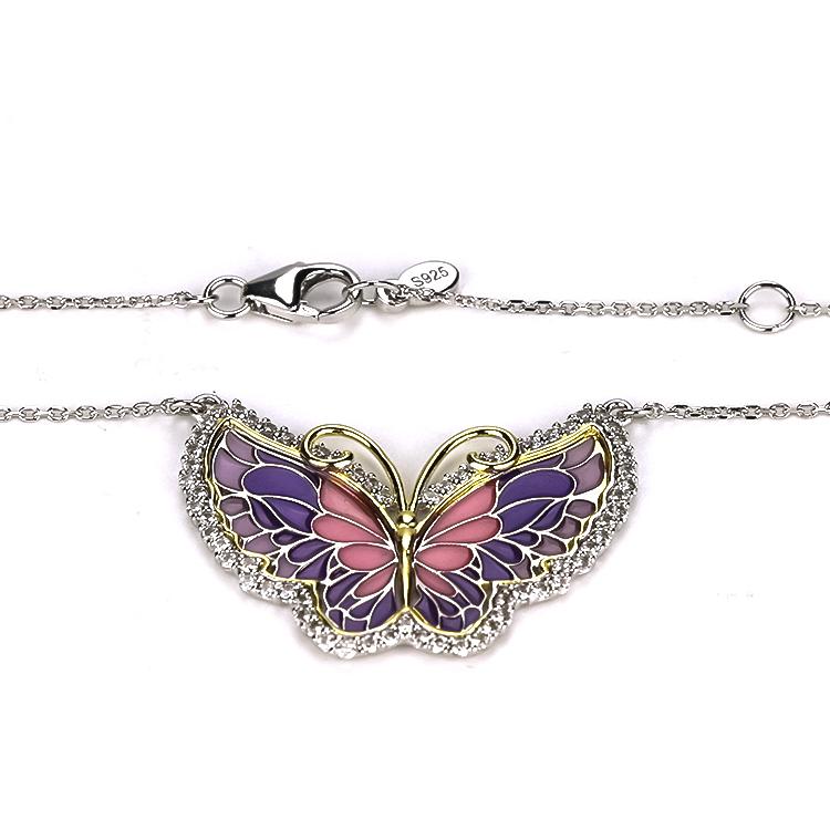 Sterling Silver Enamel Butterfly Necklace with Swarovski Crystal Top of the Line!、mySite、g9winljtr