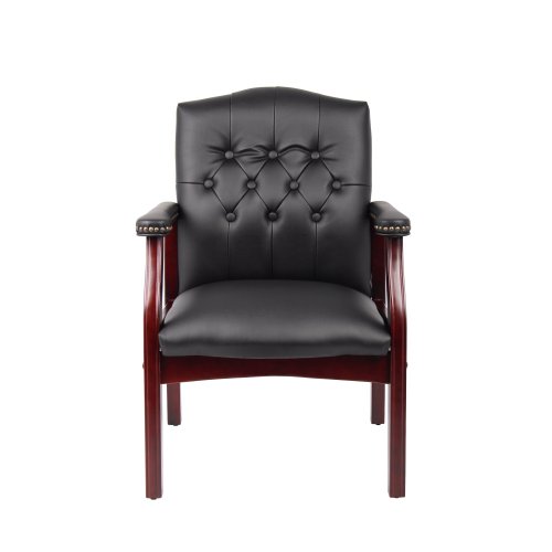 Leather Reception Guest Chairs W/Padded Seat and Arms Ergonomic Mid-Back Office Executive Side Chair for Meeting Waiting Room Conference Office Guest Chairs,Black、、casual