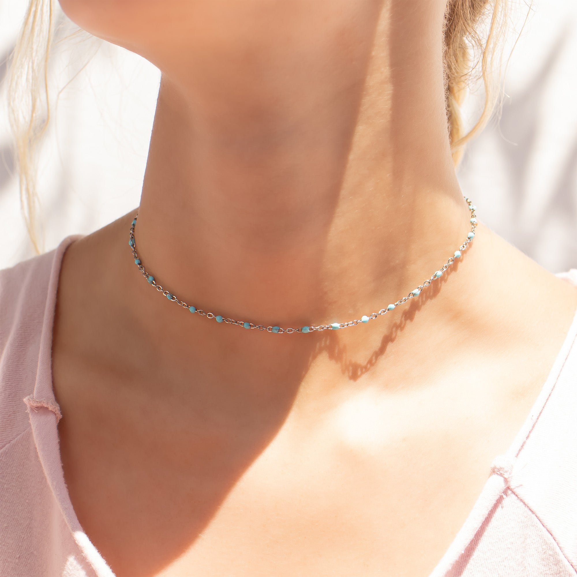 18K Gold Stainless Steel Turquoise Chain Necklace / CHN0094、mySite、dreamappss