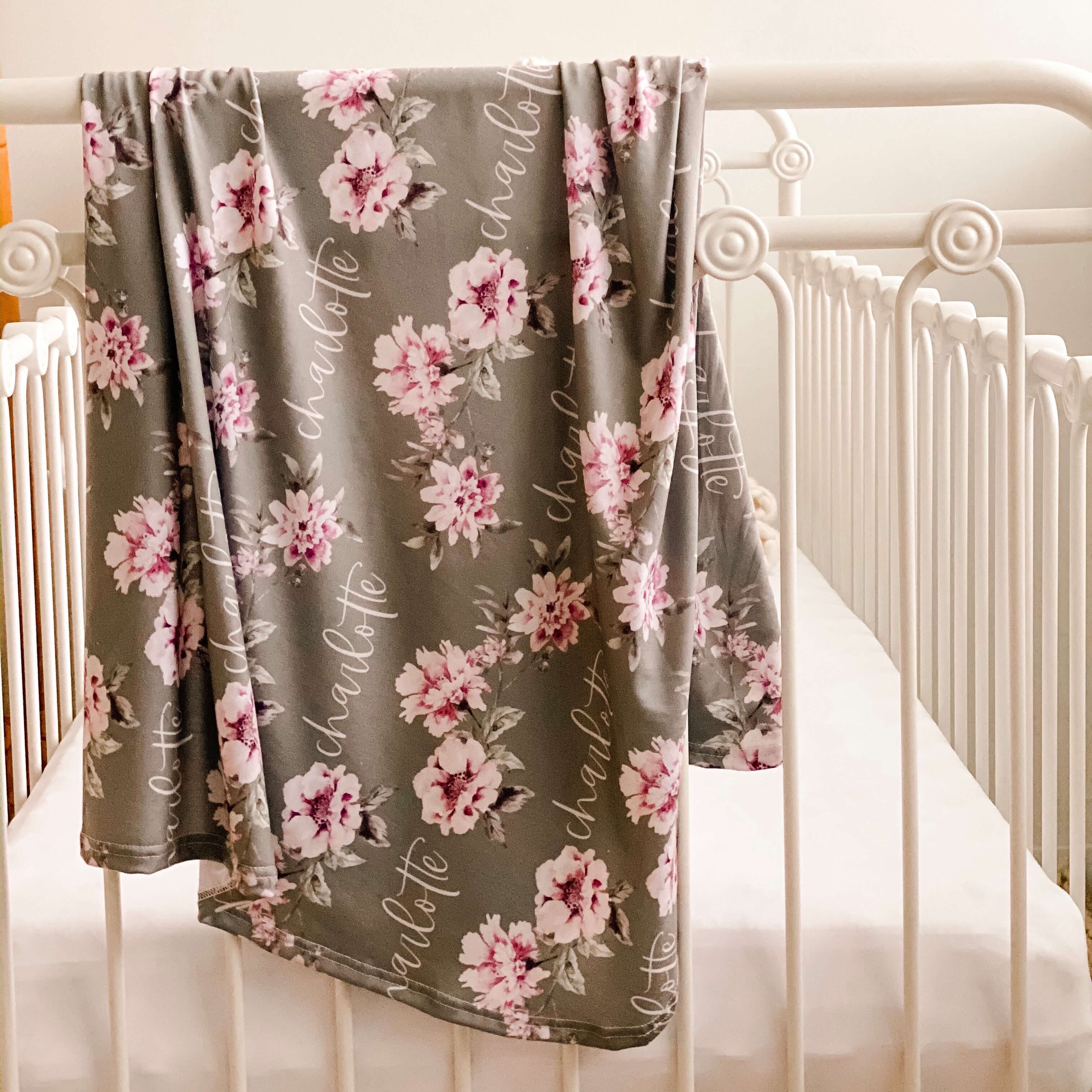  Saylor's Sage & Blush Floral Personalized Baby Name Swaddle、mySite、layawaytickets