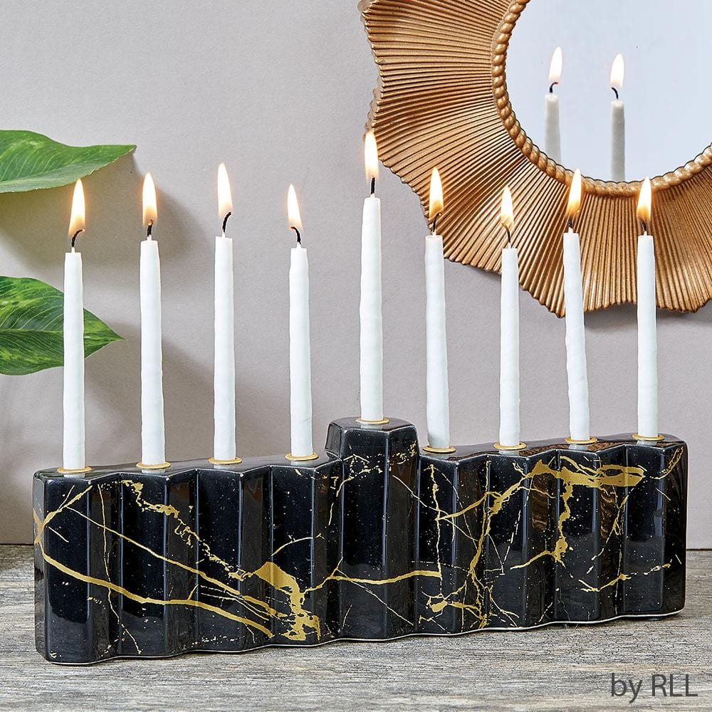 Hexagons Black Hand-Painted Ceramic Menorah、mySite、topwebapps