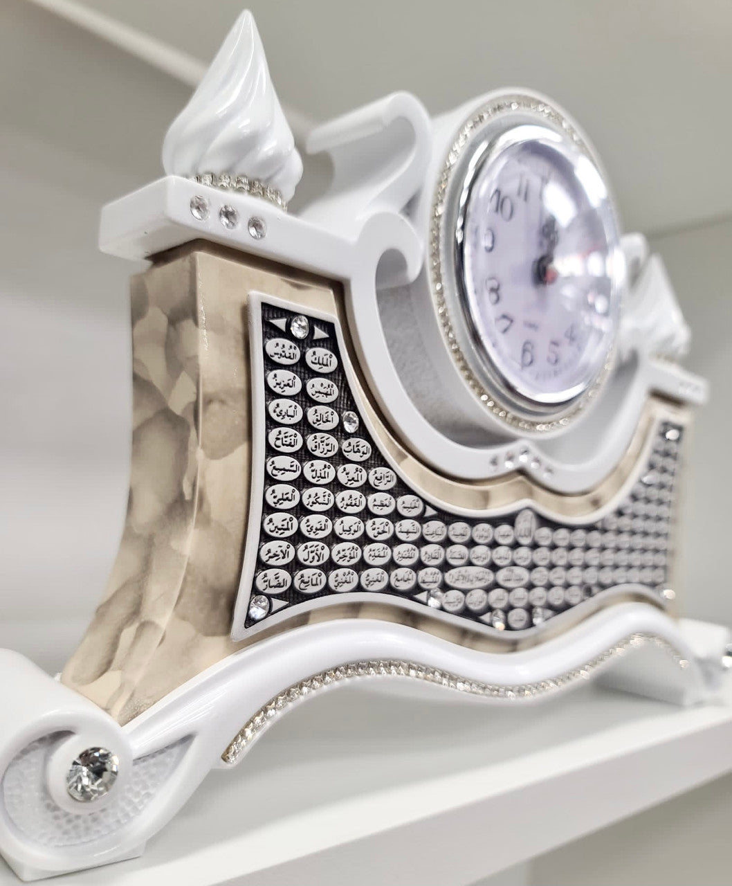 Turkish Islamic Home Table Décor Clock with 99 Names of Allah (Beige & White)、mySite、topwebapps