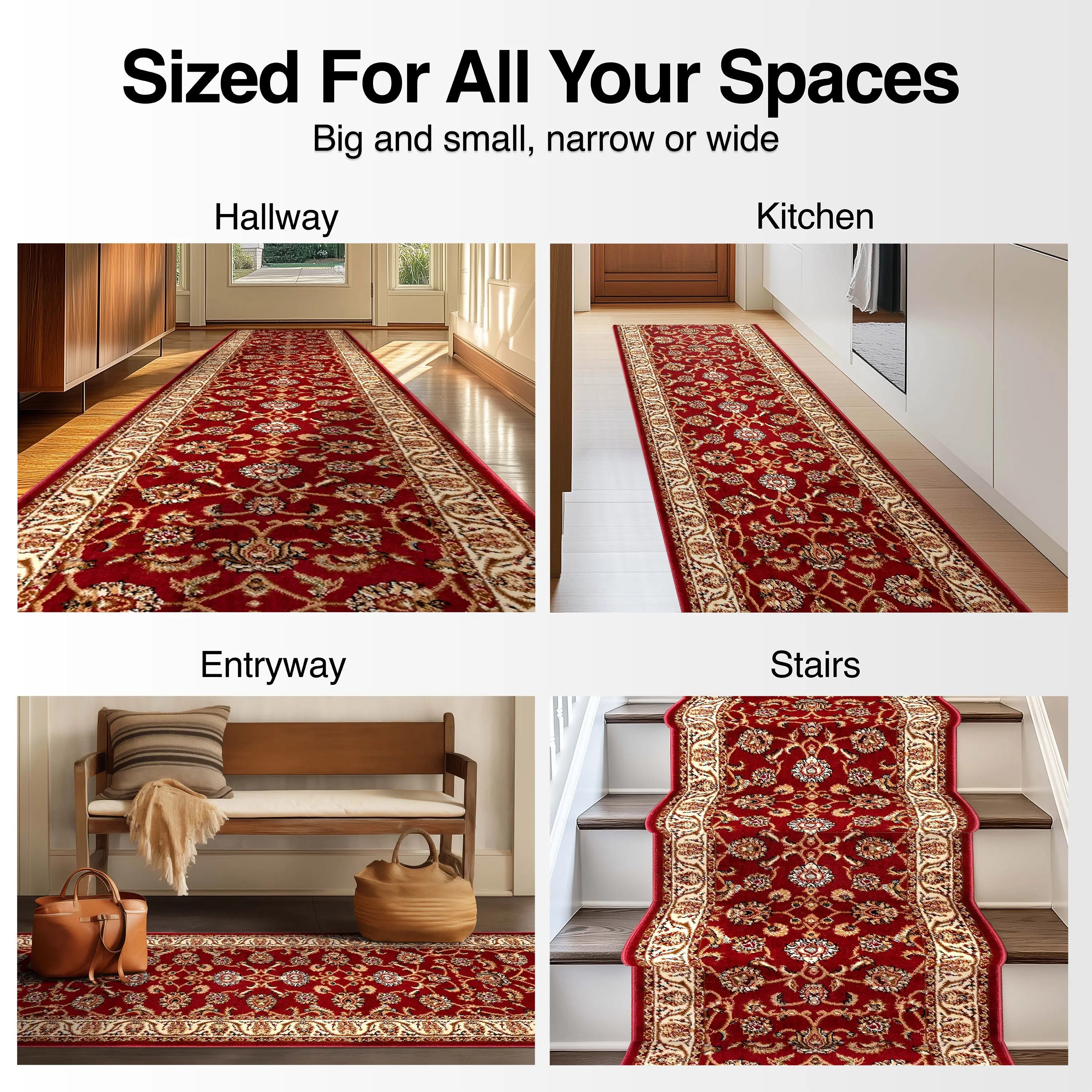 Sarouk Custom Size Runner Traditional Red 27 Inch Wide x Choose Your Length Hallway Runner Rug、mySite、gigharbornorthrealestate