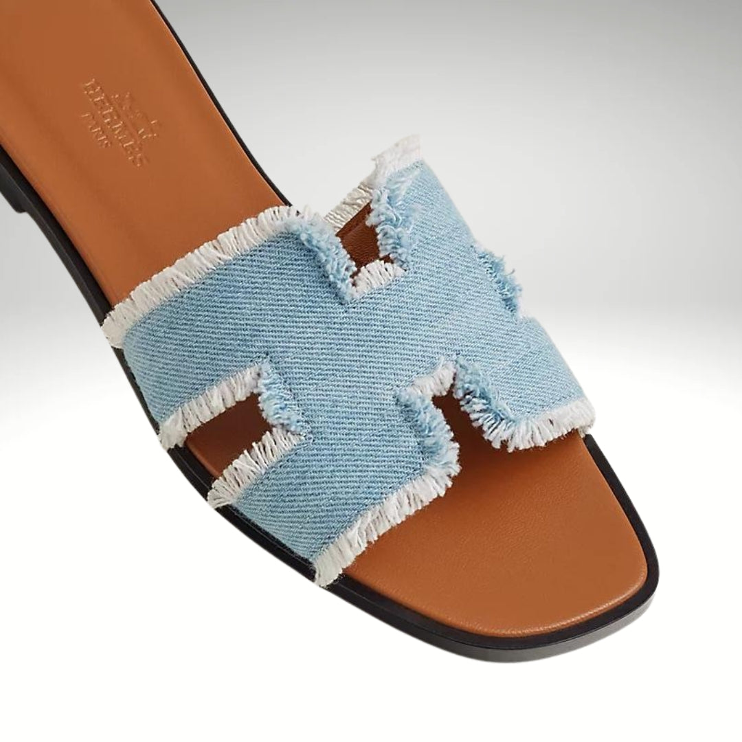 Hermès Oran Sandals Fringed Denim、mySite、garminoutage.com