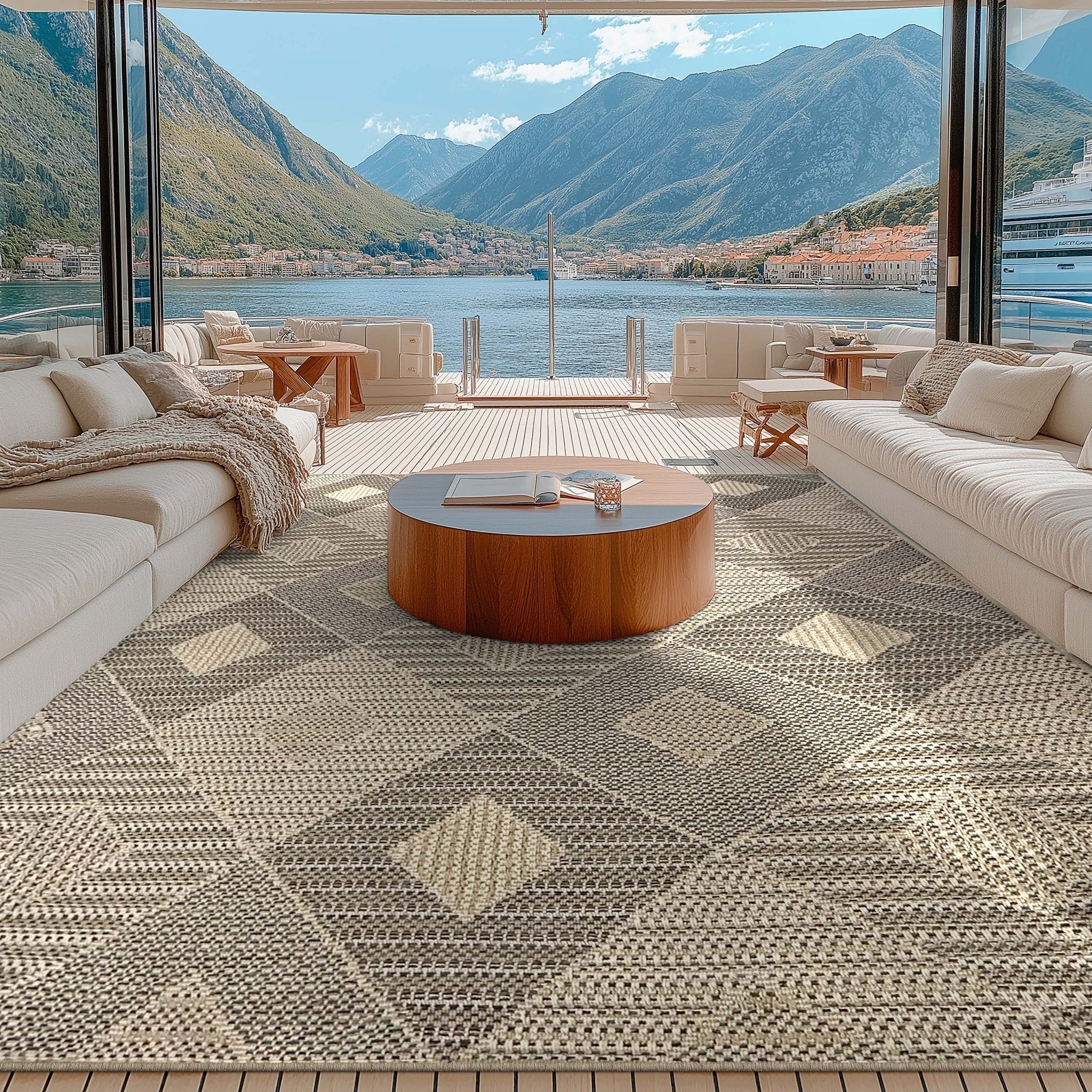 Heritage Diamond Pattern Indoor Outdoor Natural Brown Textured Rug AL-272、mySite、gigharbornorthrealestate