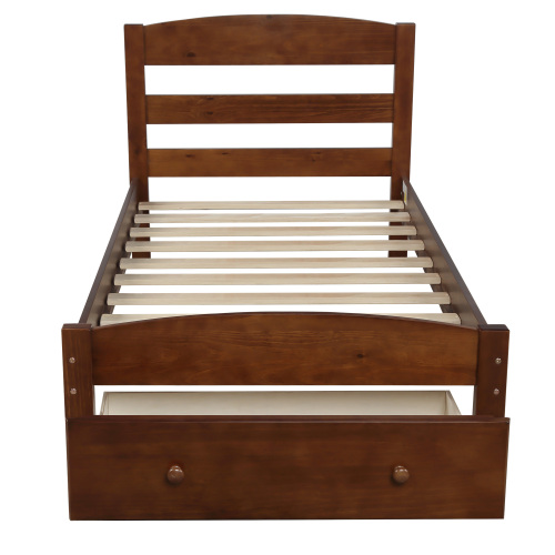 Platform Twin Bed Frame with Storage Drawer and Wood Slat Support No Box Spring Needed, White、、casual