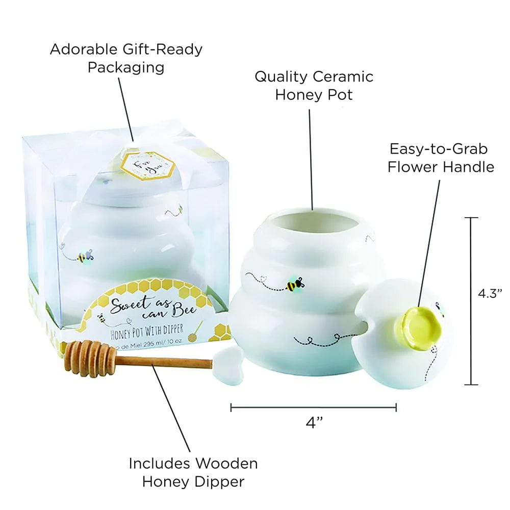 Sweet as Can Bee Ceramic Honey Pot with Wooden Dipper - Large、mySite、topwebapps