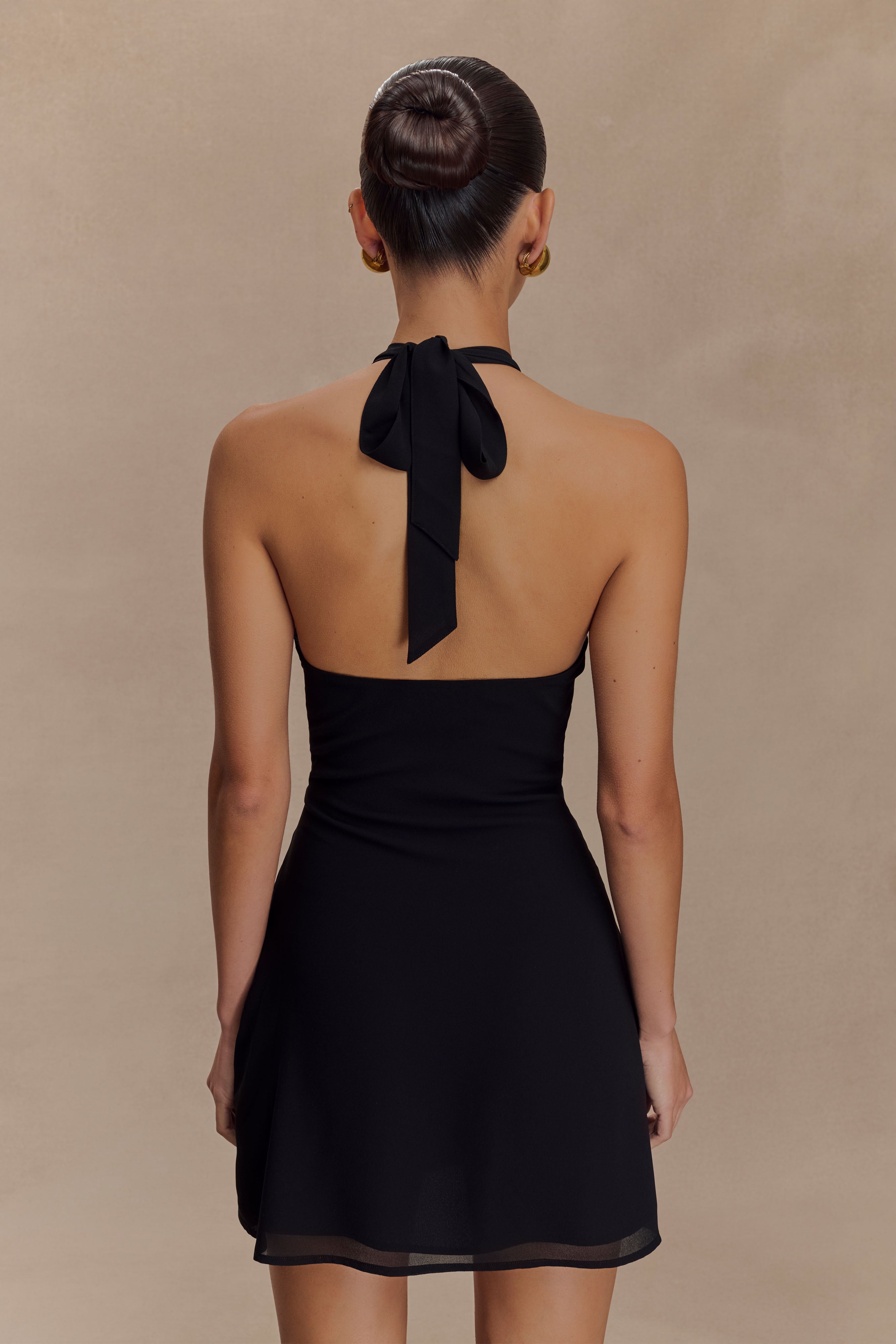 Malakhai Chiffon Halter Mini Dress - Black、mySite、solidvoid