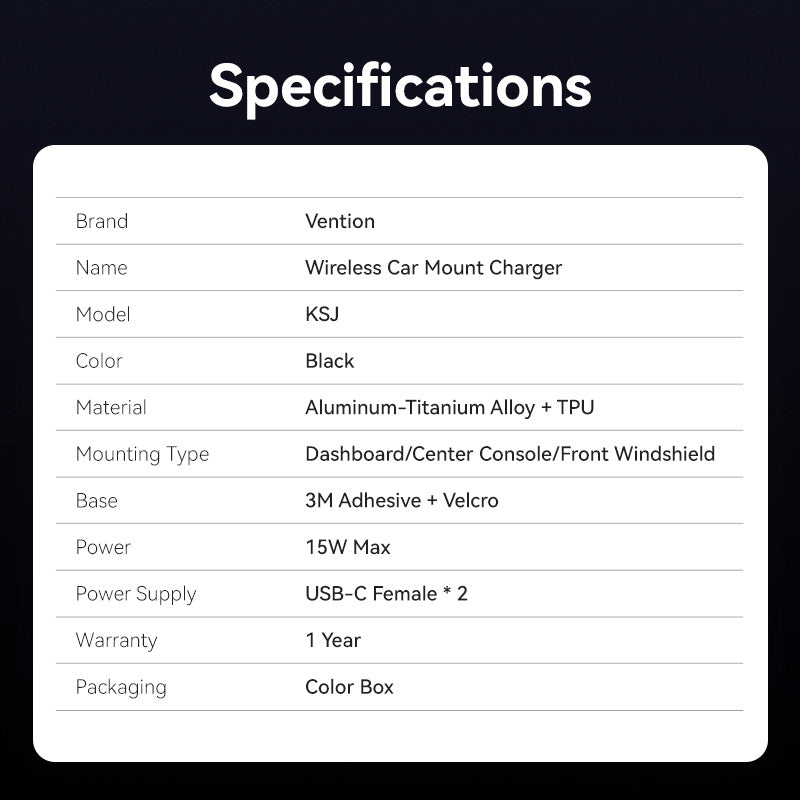 Vention Wireless Car Mount Charger、mySite、fannypackpong