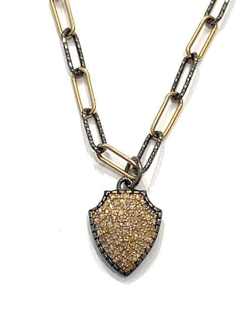 Erin Steele Jewelry Diamond Two Tone Shield Necklace、mySite、noshort