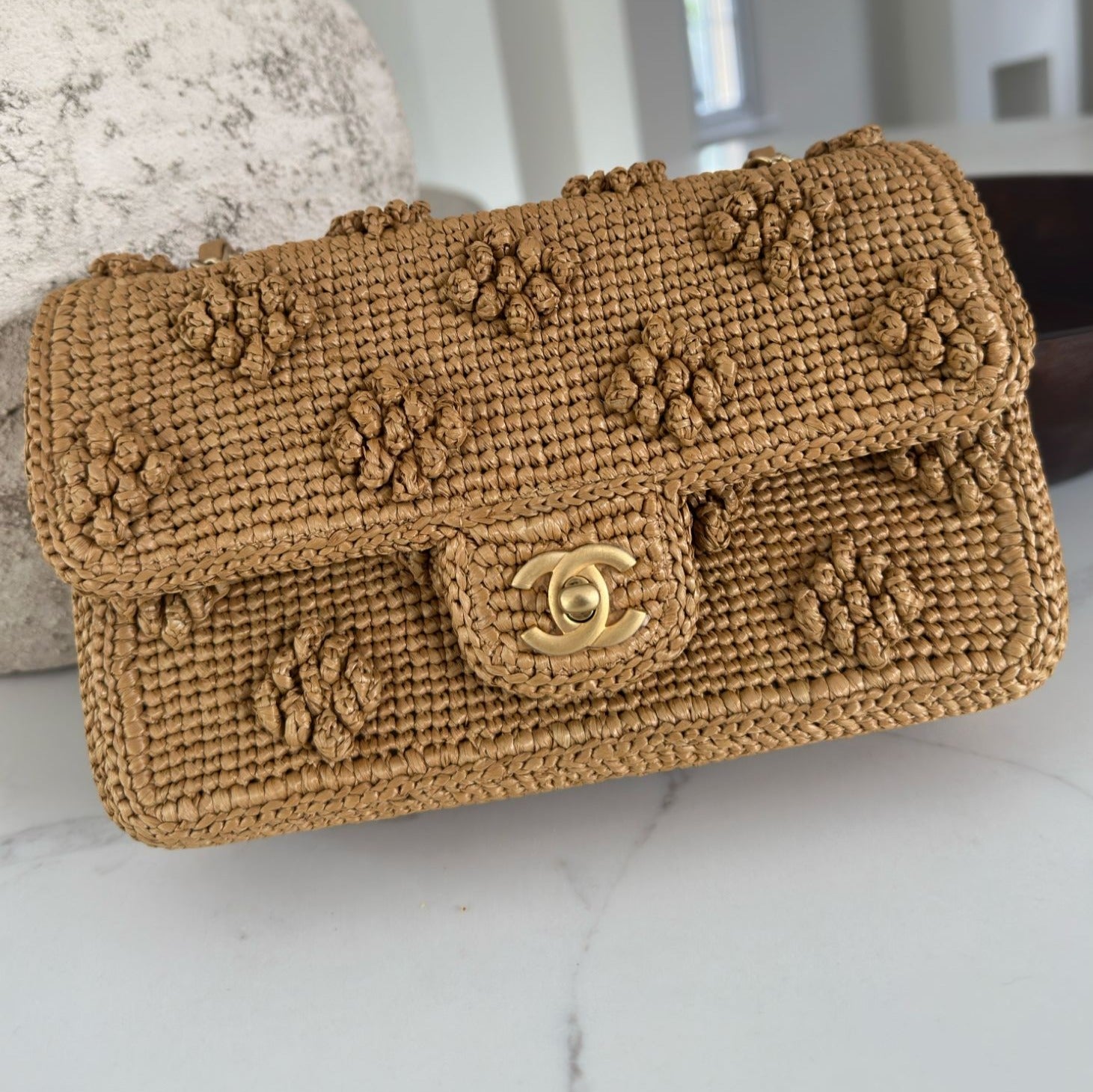 Chanel Flap Bag Raffia Effect Braided & Gold-Tone Metal (Camel)、mySite、garminoutage.com