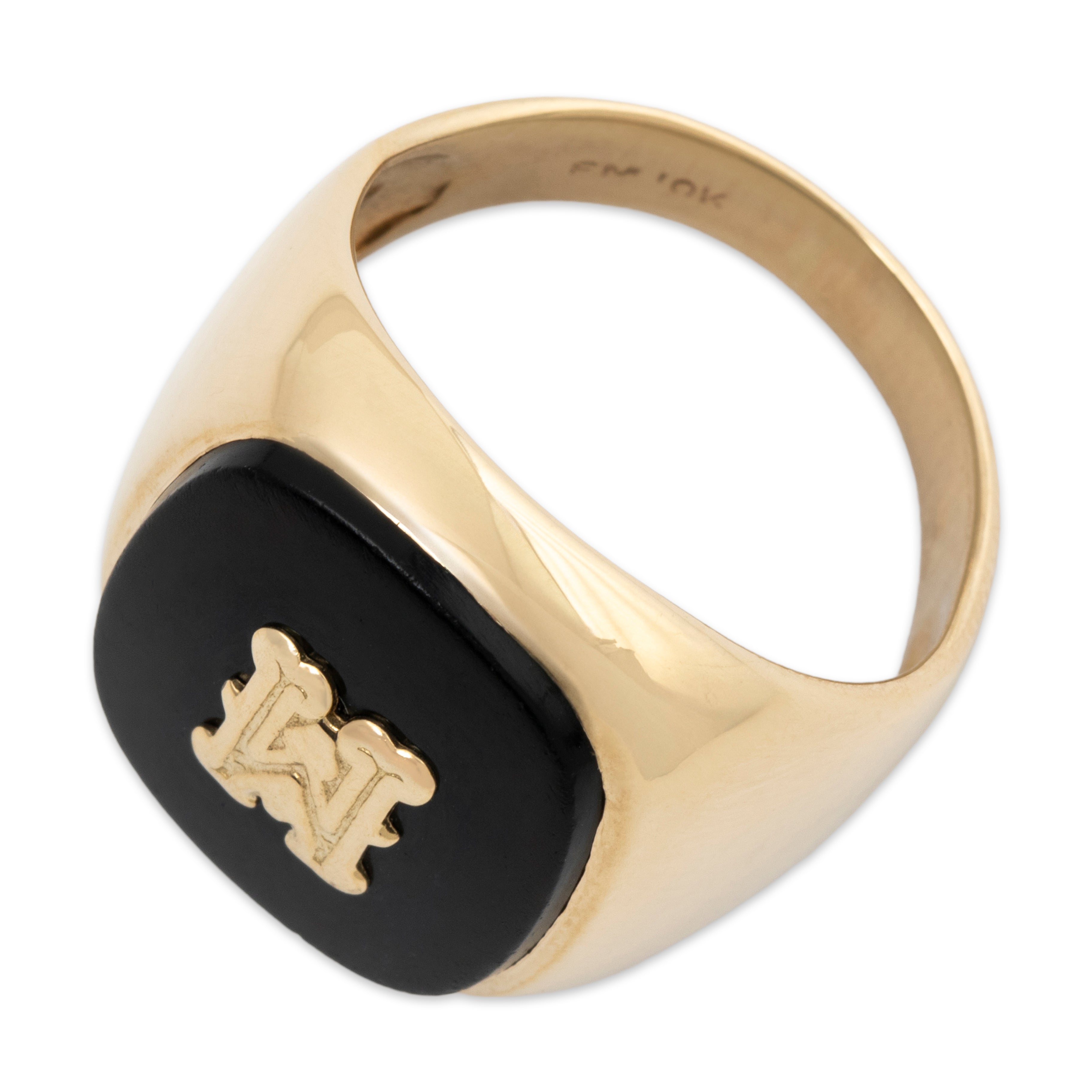 Vintage 10k Yellow Gold 3.6ct Onyx Initial M Signet Ring 5.25、mySite、hinf8tx79