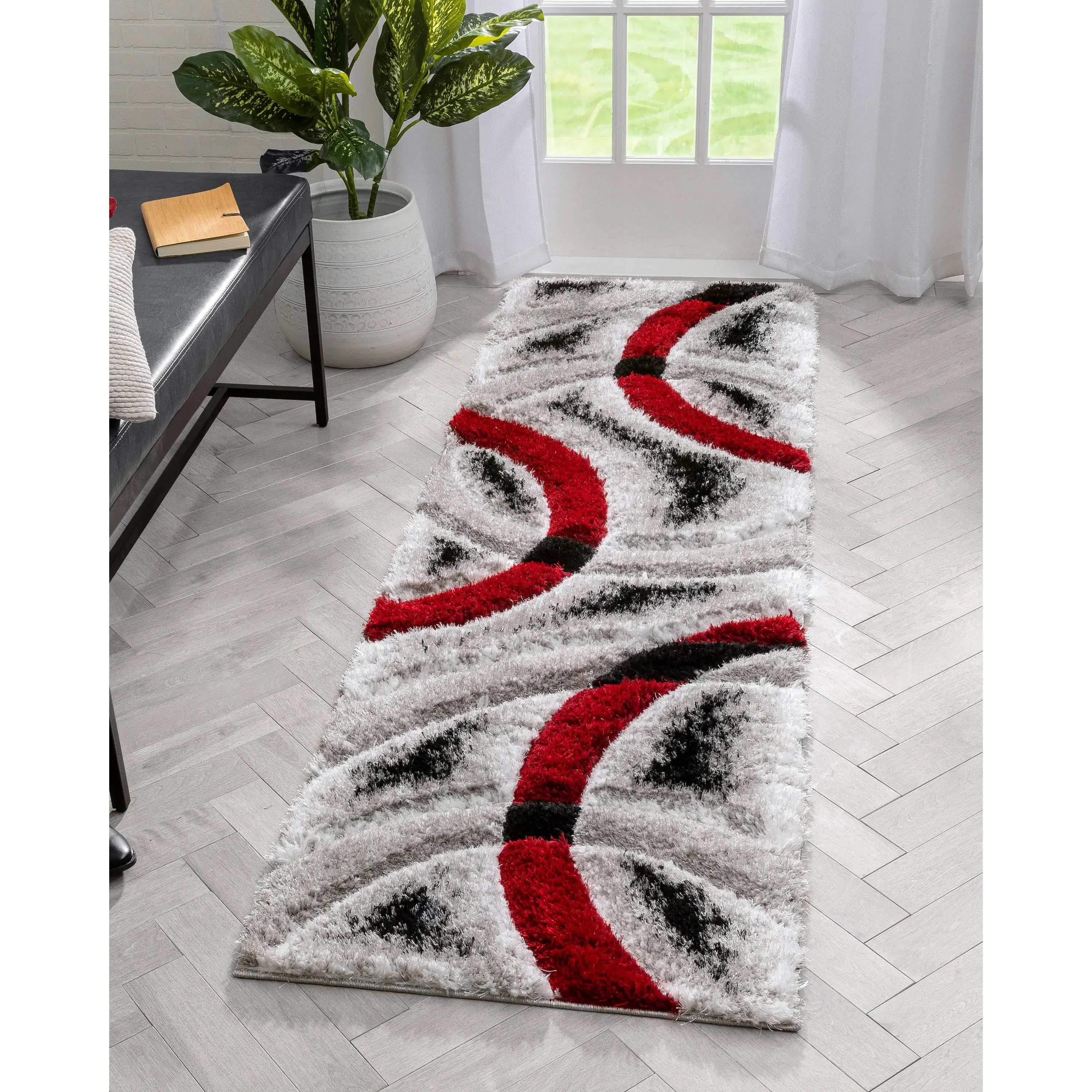 Oahu Red Modern Geometric 3D Textured Shag 5'3 x 7'3 Rug、mySite、gigharbornorthrealestate