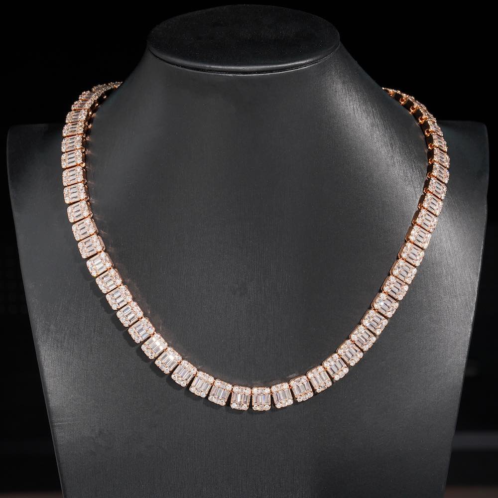 11MM Moissanite Clustered Baguette Tennis Chain 14K Gold、mySite、hinf8tx79