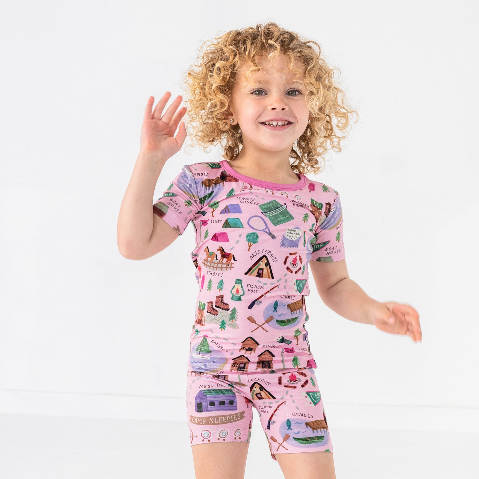  Pink Camp Sleepies Two-Piece Short Sleeve & Shorts Pajama Set、mySite、layawaytickets